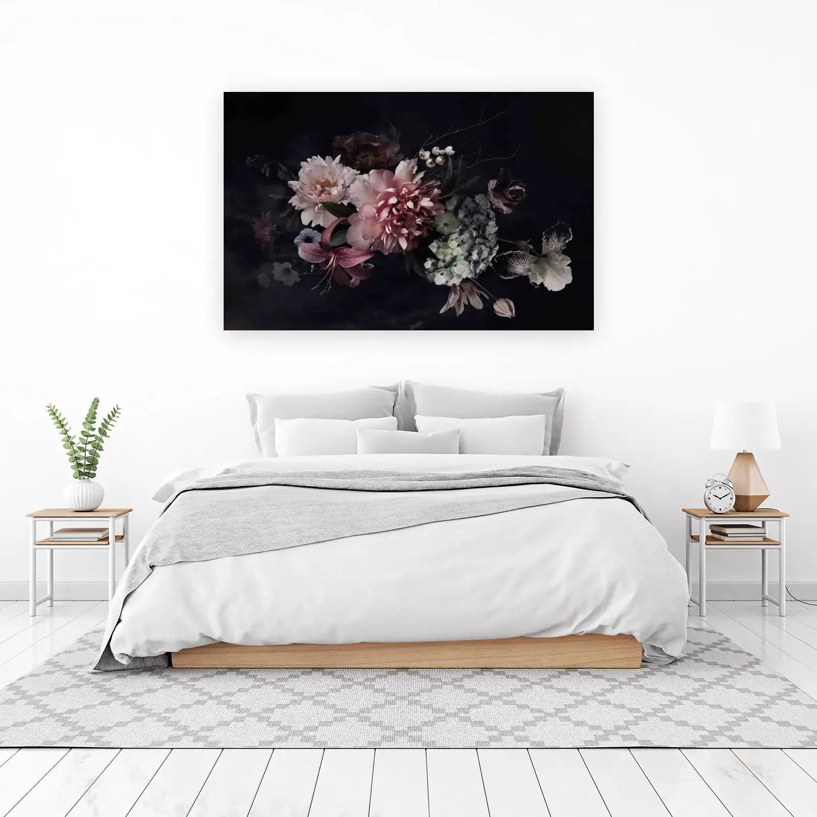 Dark Floral Elegance Peony Lily Hydrangea Wall Art