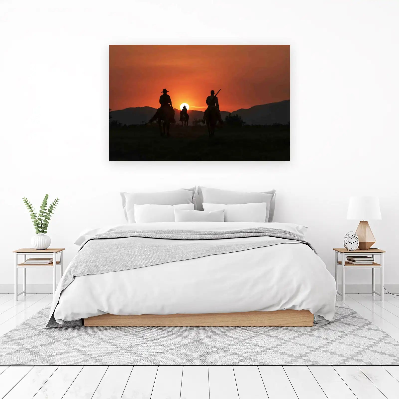 Cowboys at Sunset Silhouette Wall Art
