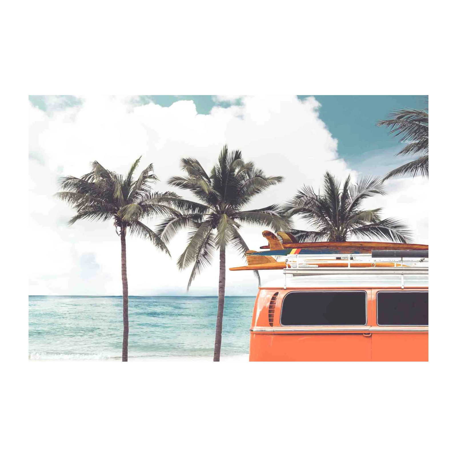 Retro Orange Van & Surfboards Beach Wall Art