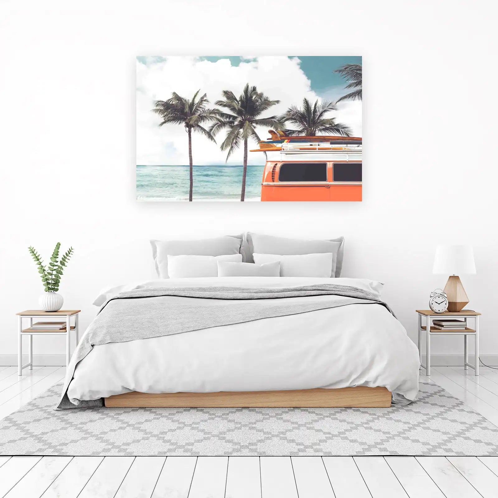 Retro Orange Van & Surfboards Beach Wall Art