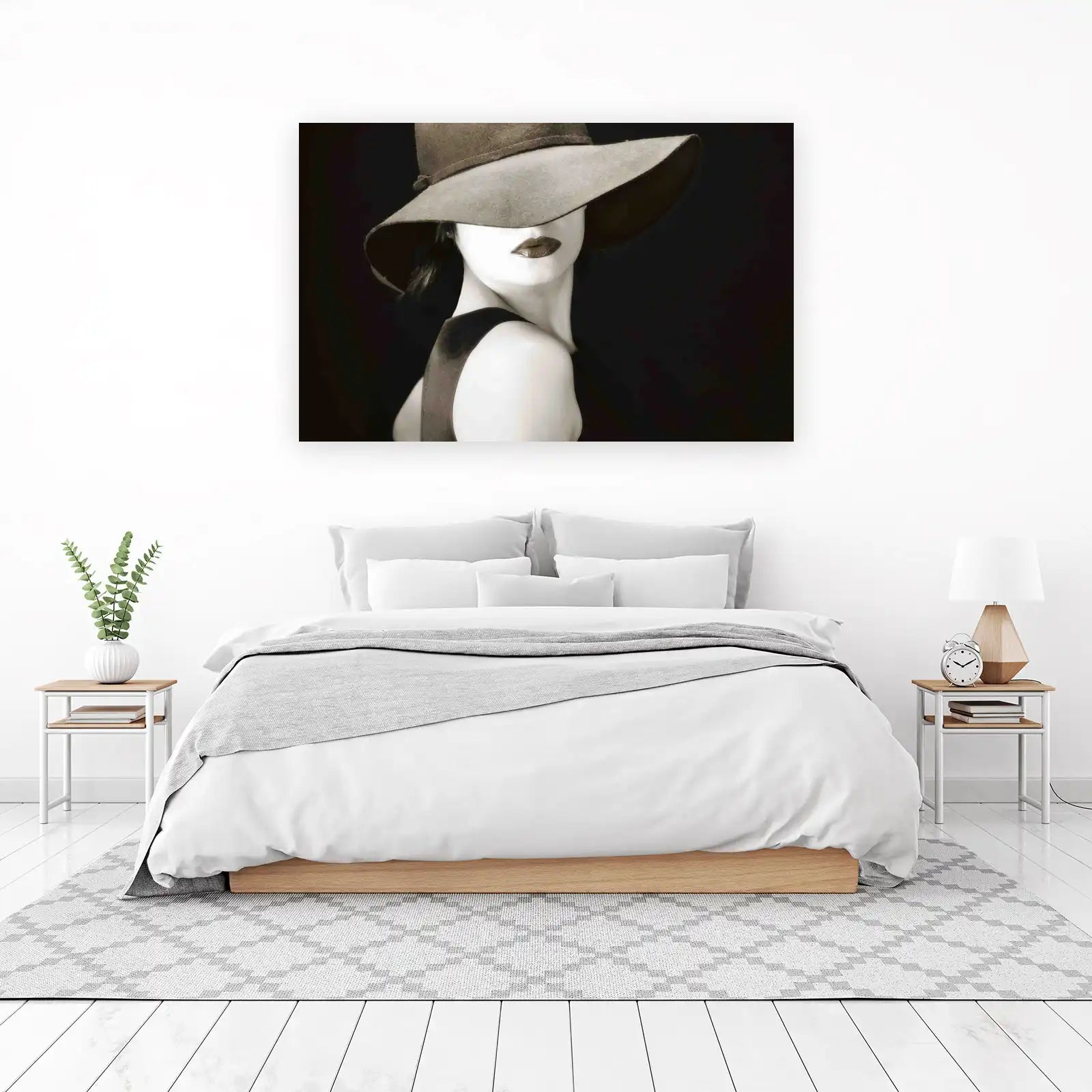 Elegant Woman Wide Brim Hat Sepia Wall Art