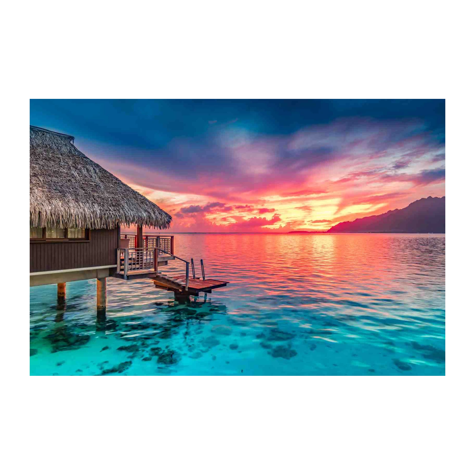 Tropical Sunset Overwater Bungalow Wall Art