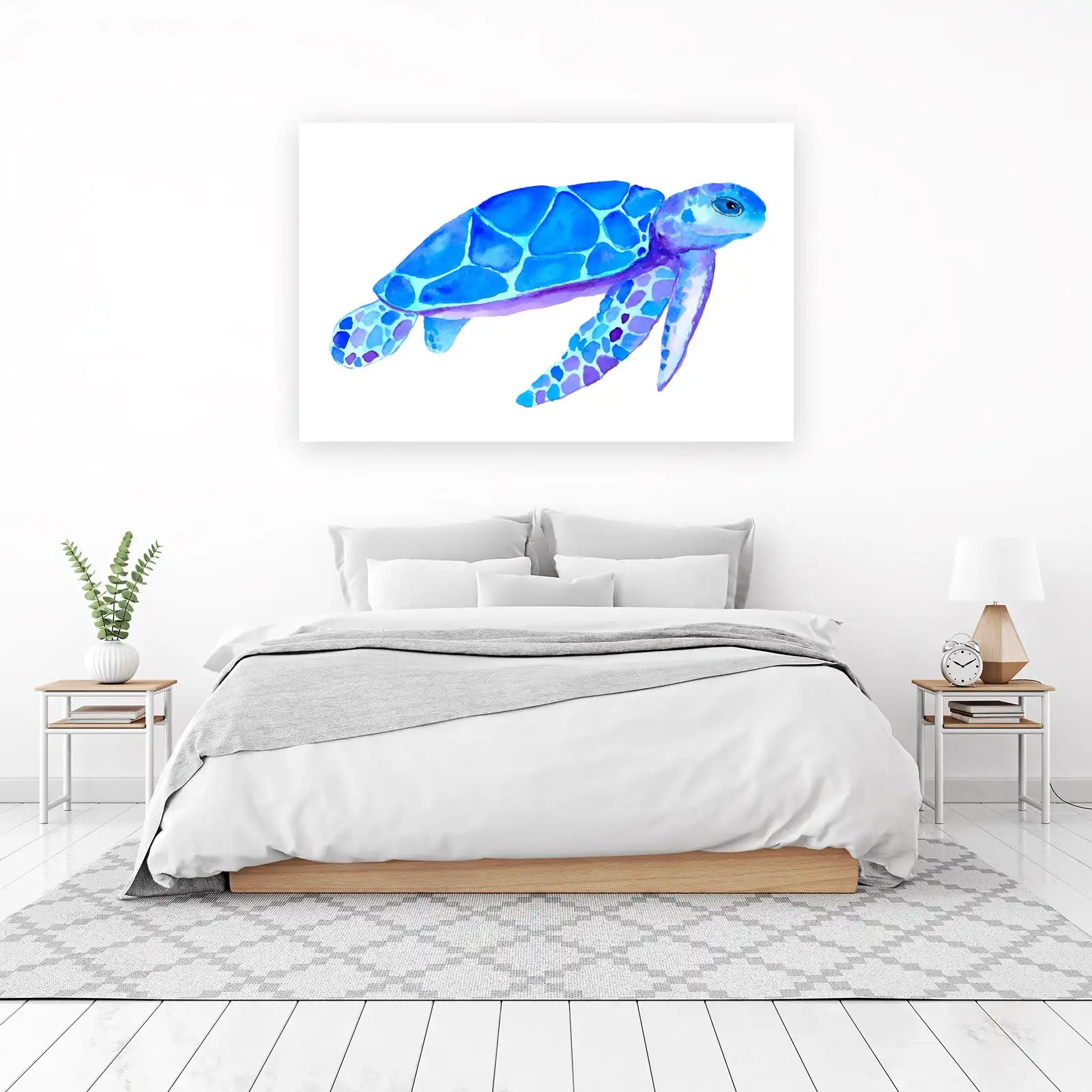 Vibrant Blue Sea Turtle Watercolor Wall Art