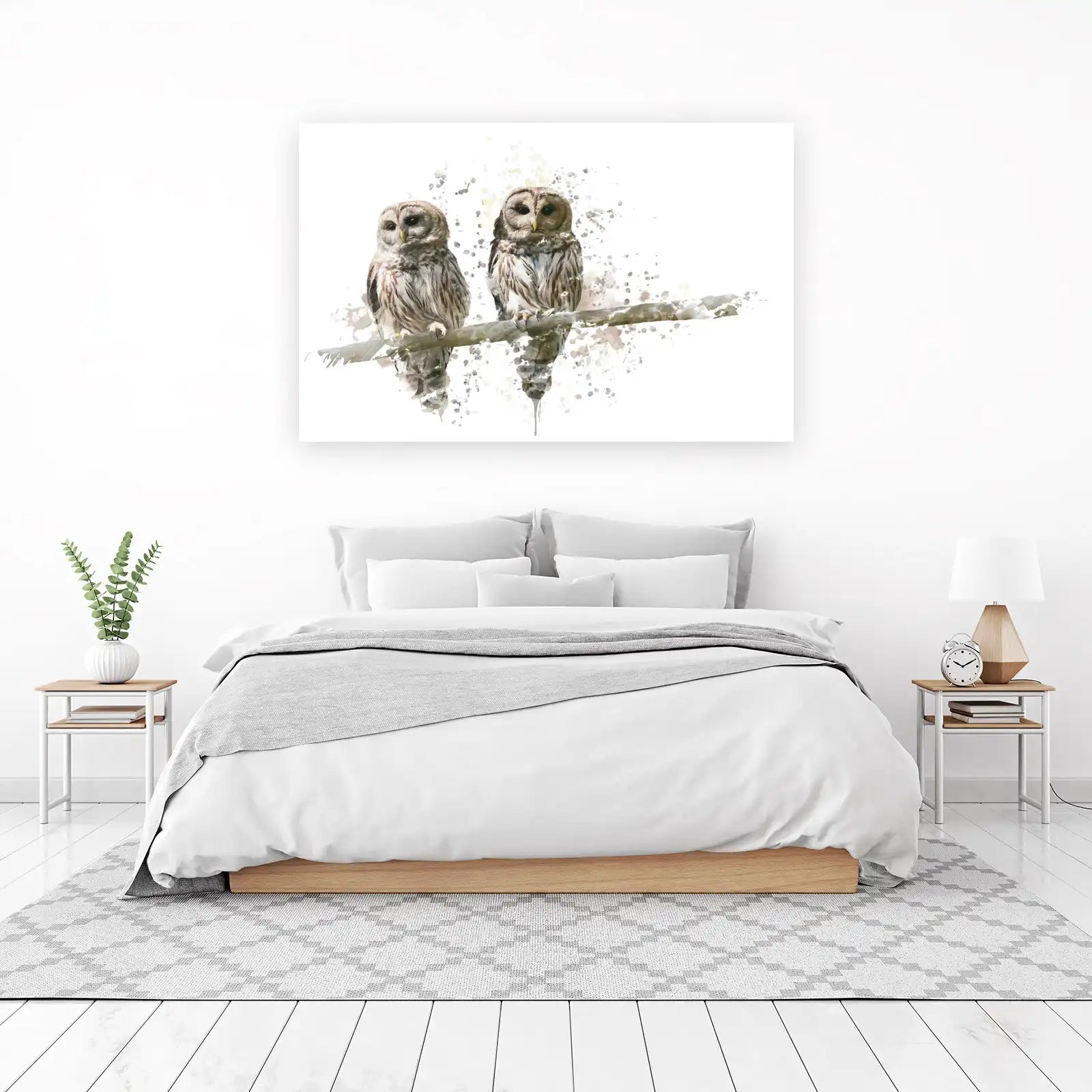 Serene Owls Watercolor Art Wall Art