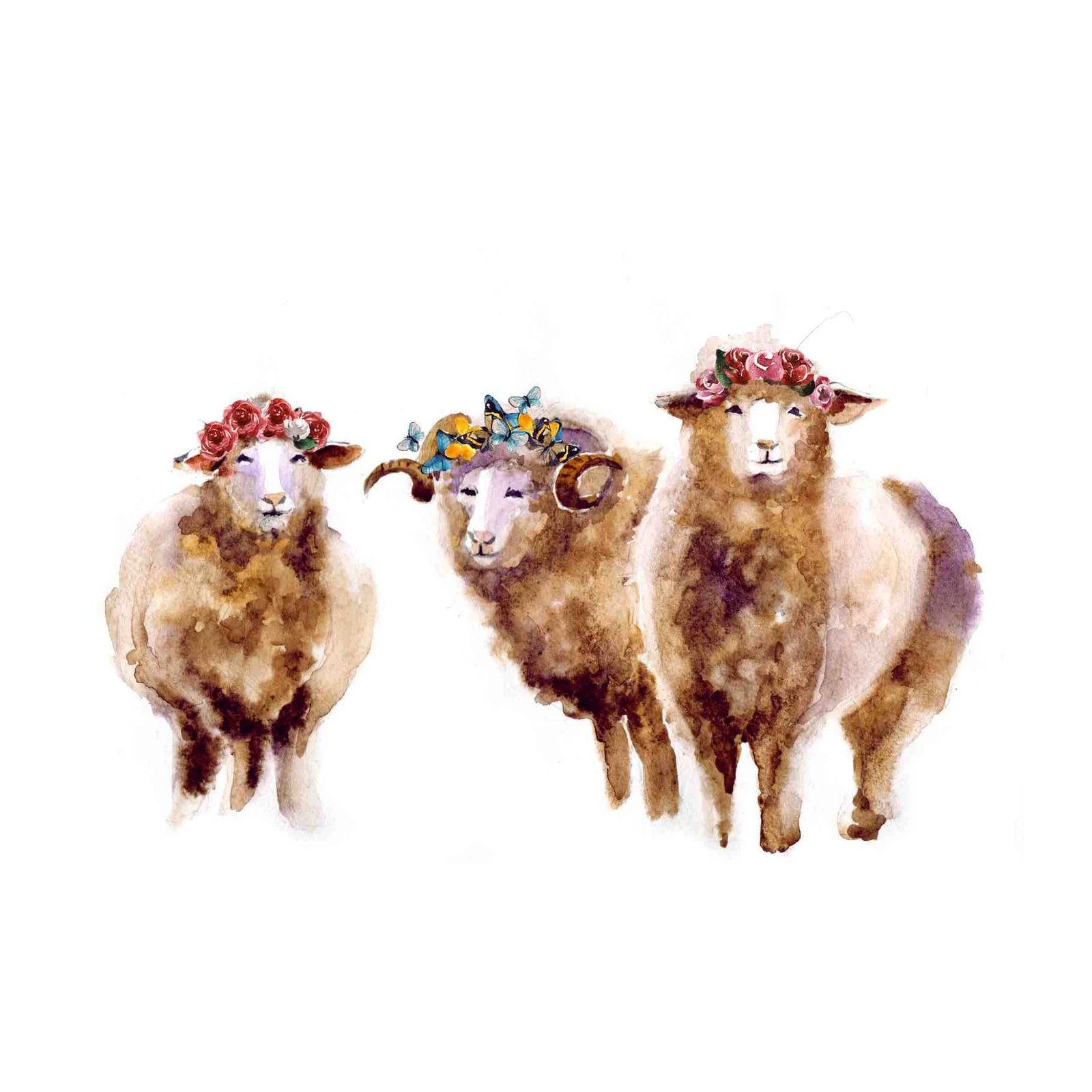 Whimsical Sheep Flower Crown Wall Art