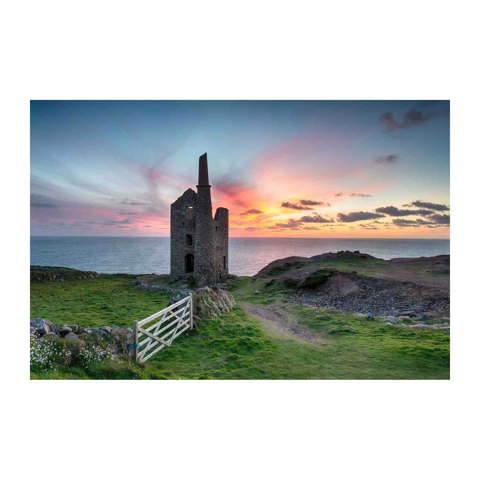 Coastal Ruin Sunset Landscape Wall Art