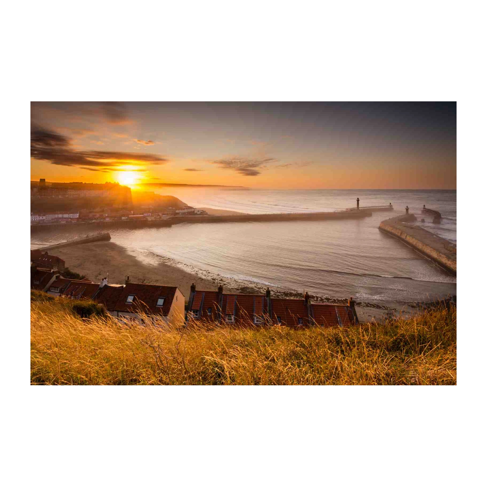 Coastal Sunset Seaside Village Wall Art