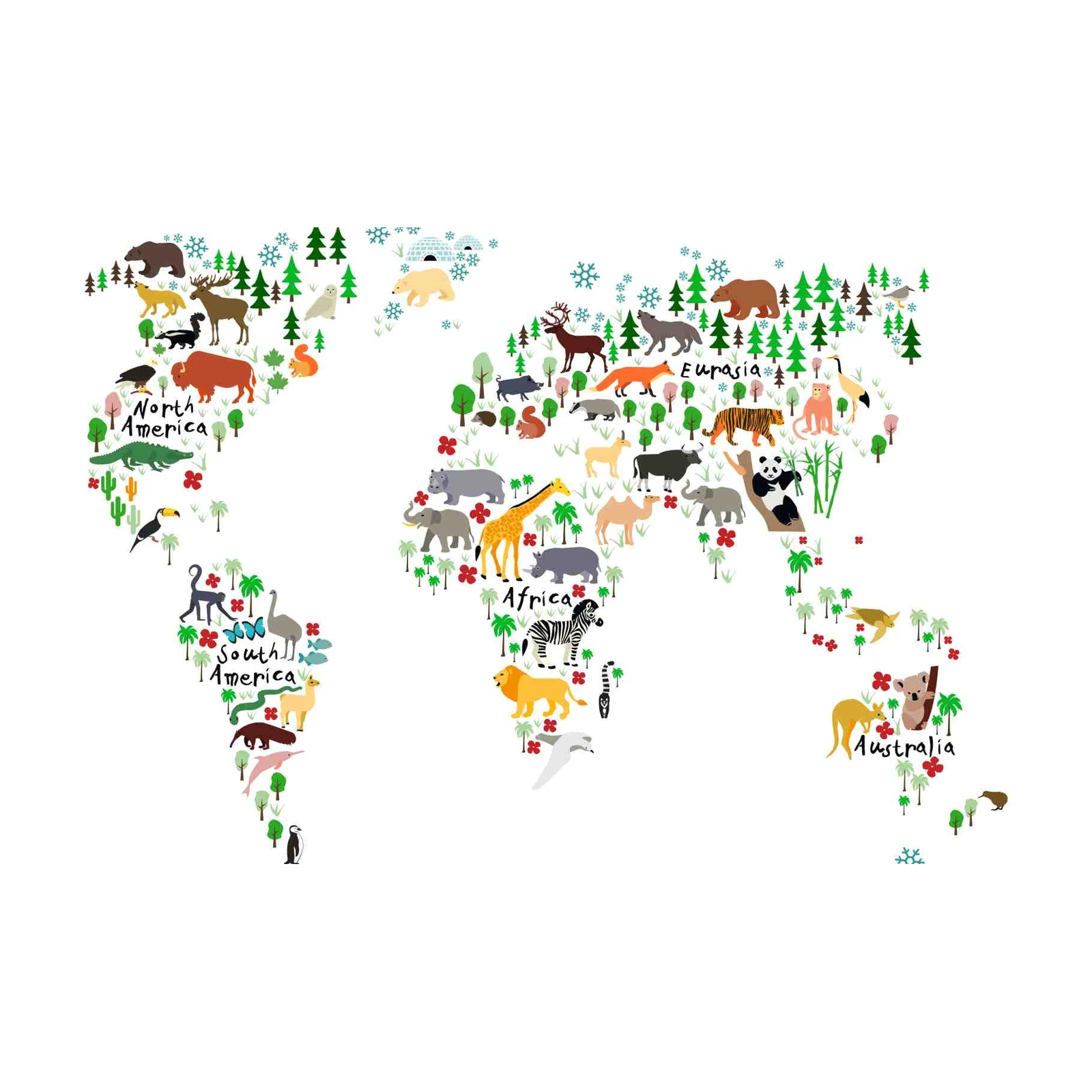 World Map Animals Wall Art for Kids