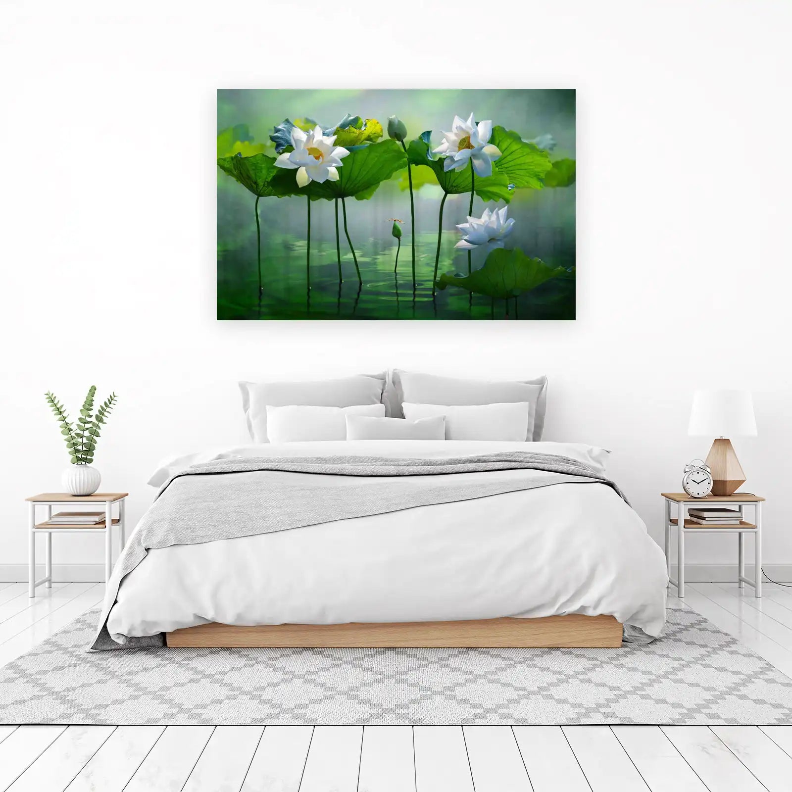 Serene White Lotus Zen Garden Wall Art