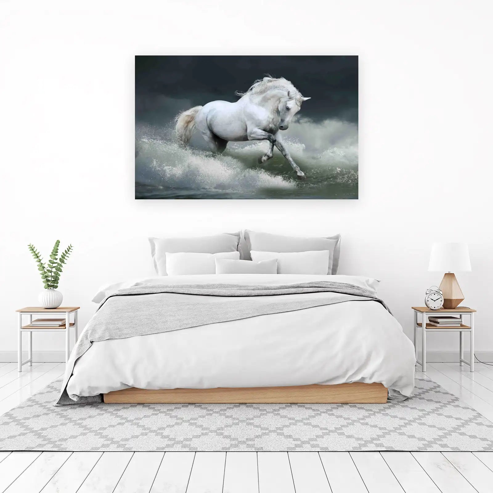 Majestic White Horse Ocean Storm Wall Art