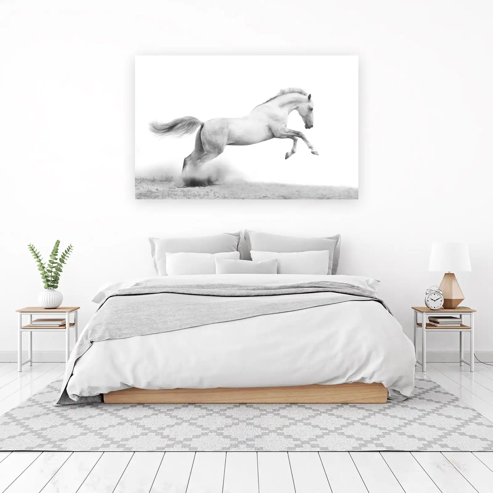 Graceful White Horse Galloping Wall Art