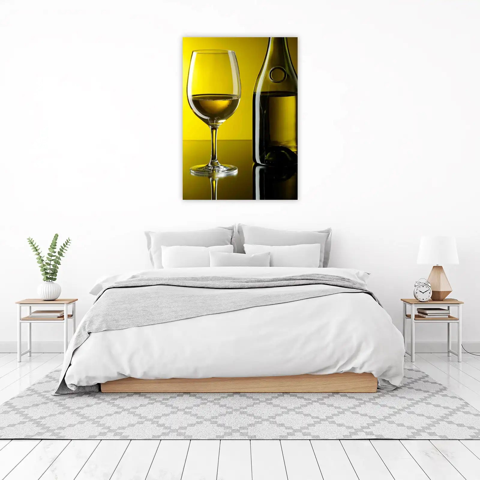 Elegant White Wine Glass & Bottle Wall Art