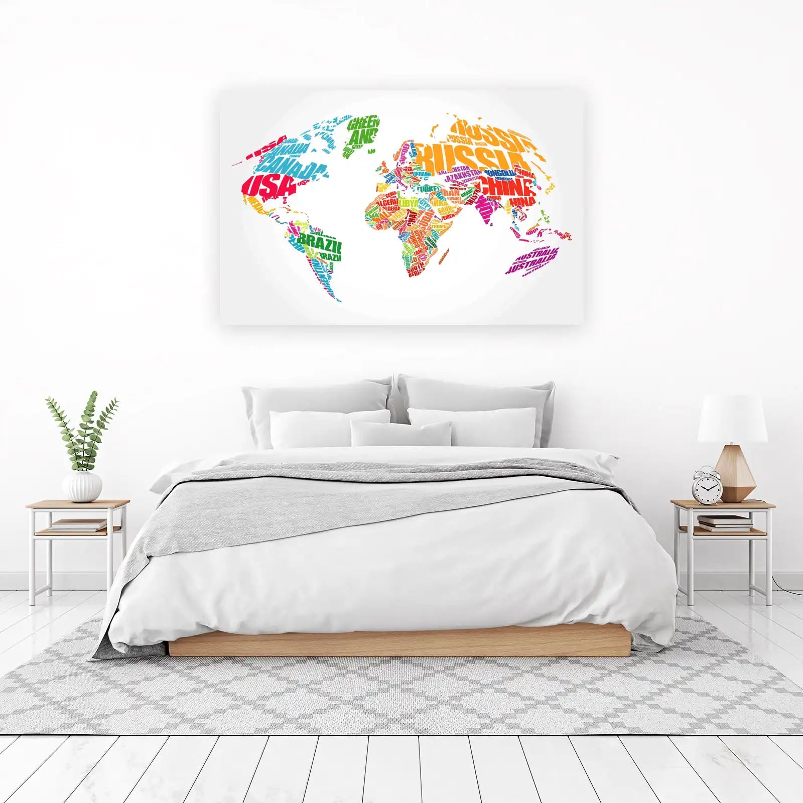 Colorful Word Cloud World Map Wall Art