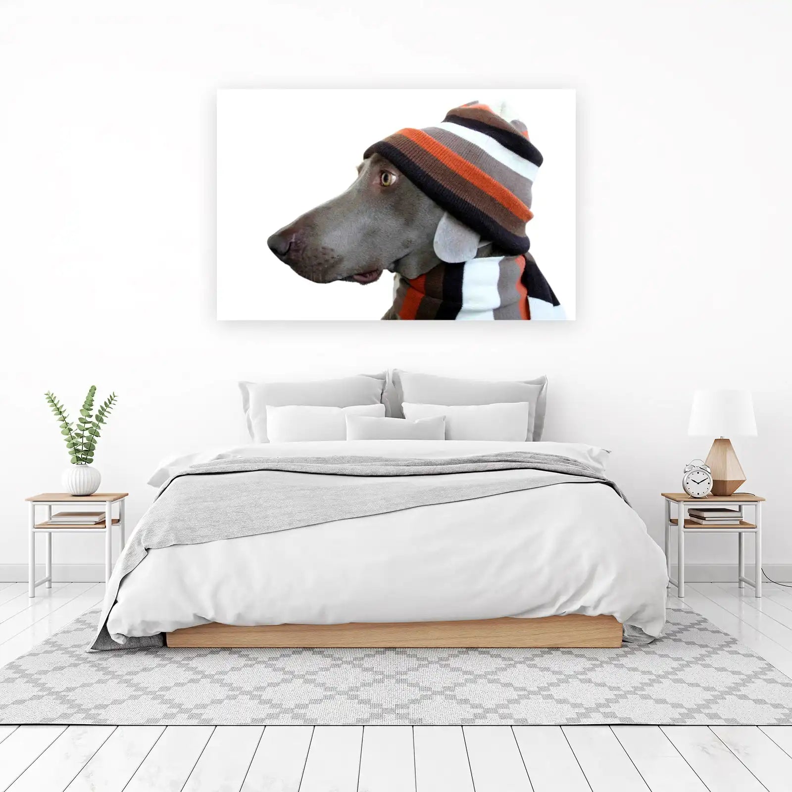 Cute Dog in Striped Beanie Wall Art