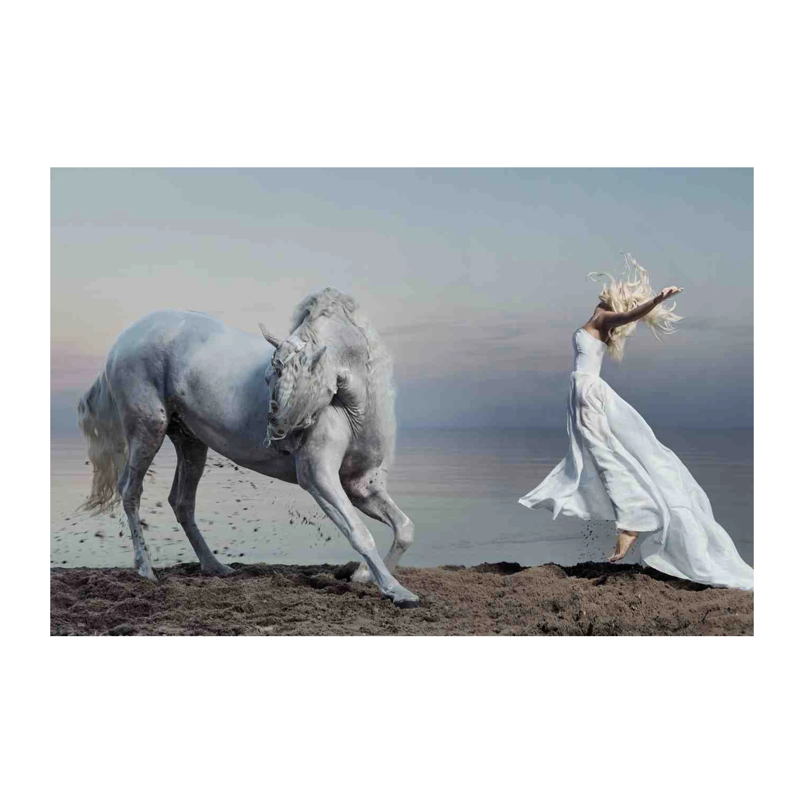Majestic White Horse & Woman Beach Wall Art