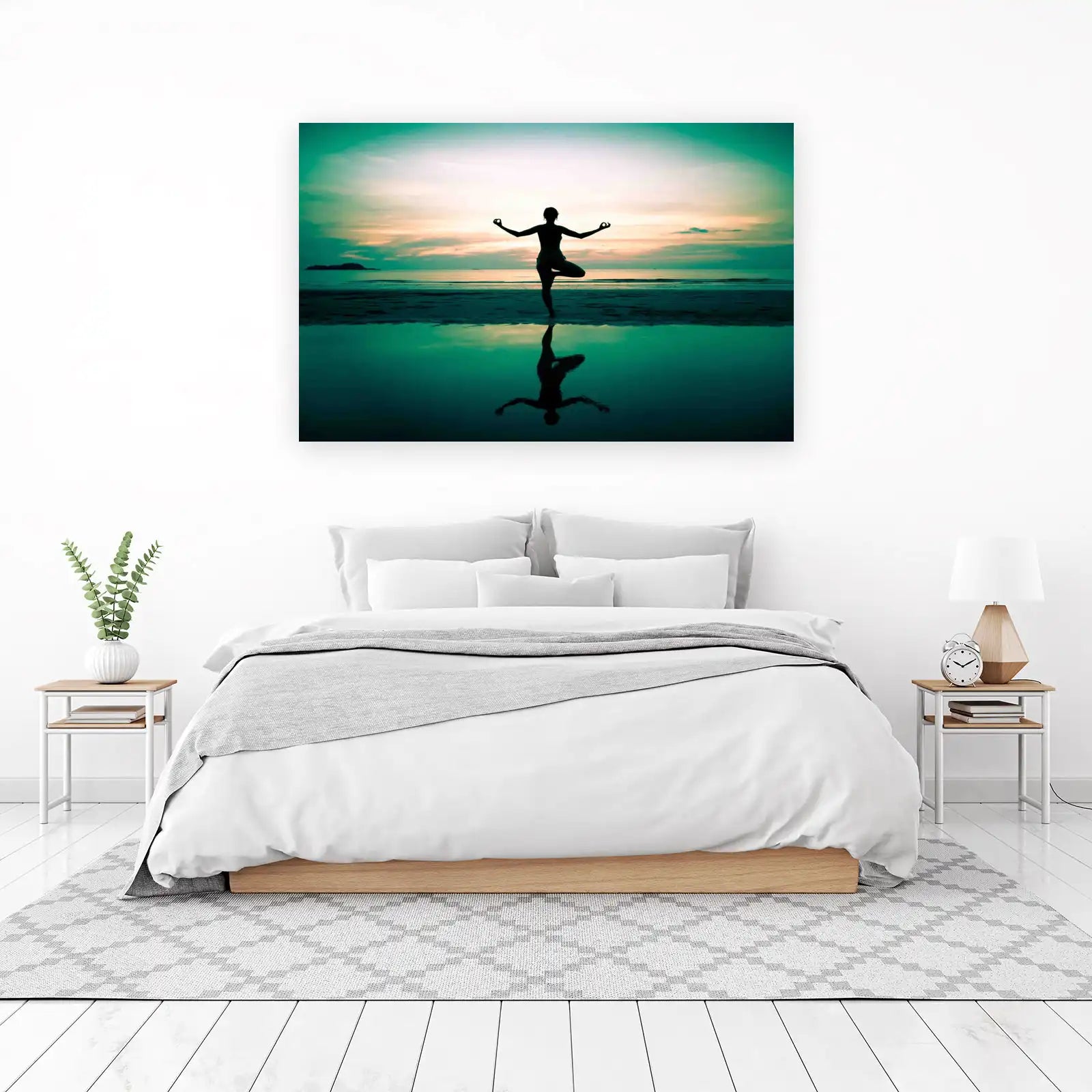 Serene Yoga Pose Beach Sunset Wall Art