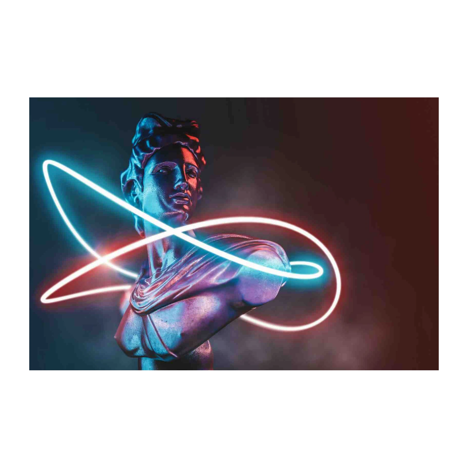 Neo-Classical Bust with Neon Light Wall Art