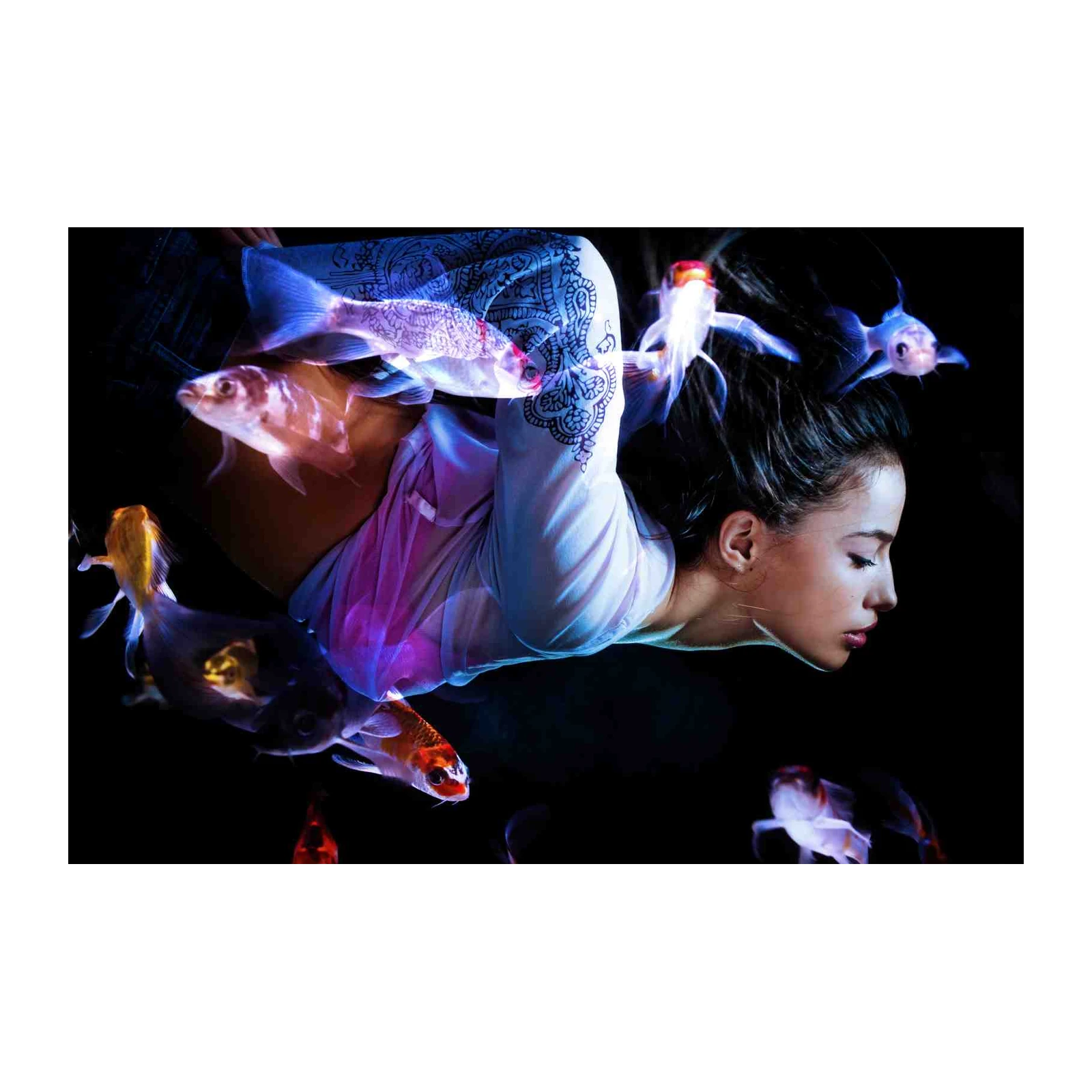 Serene Koi & Woman Underwater Wall Art