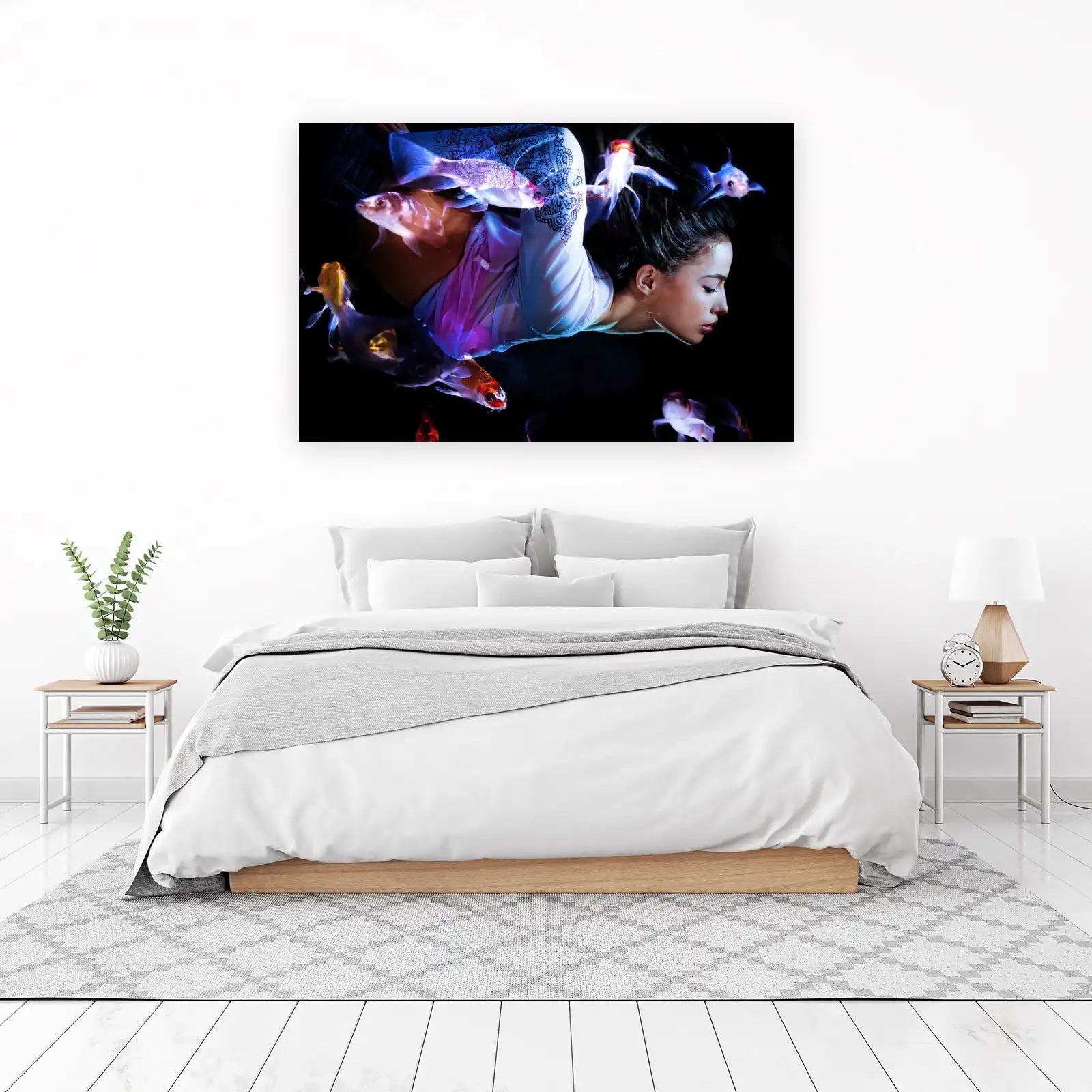 Serene Koi & Woman Underwater Wall Art