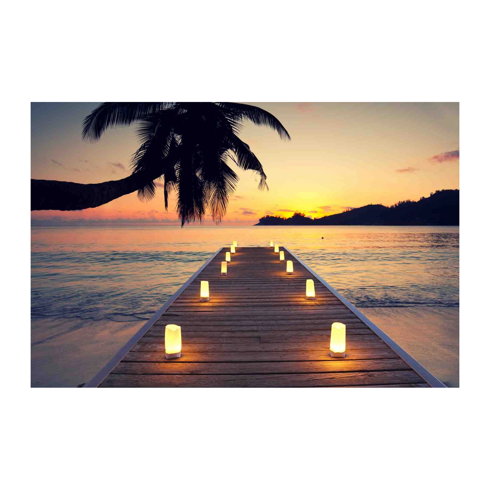 Serene Beach Sunset Pier Wall Art