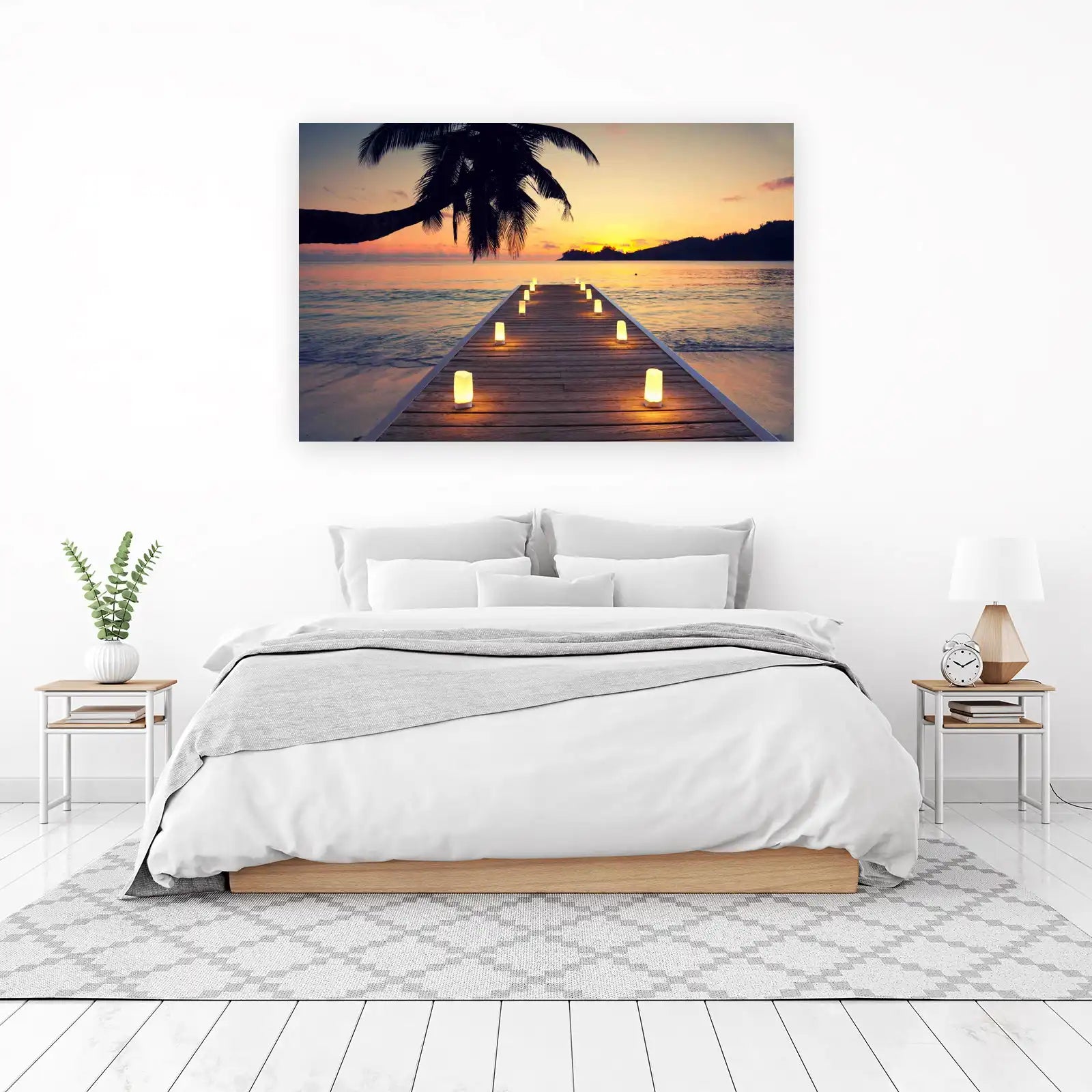 Serene Beach Sunset Pier Wall Art