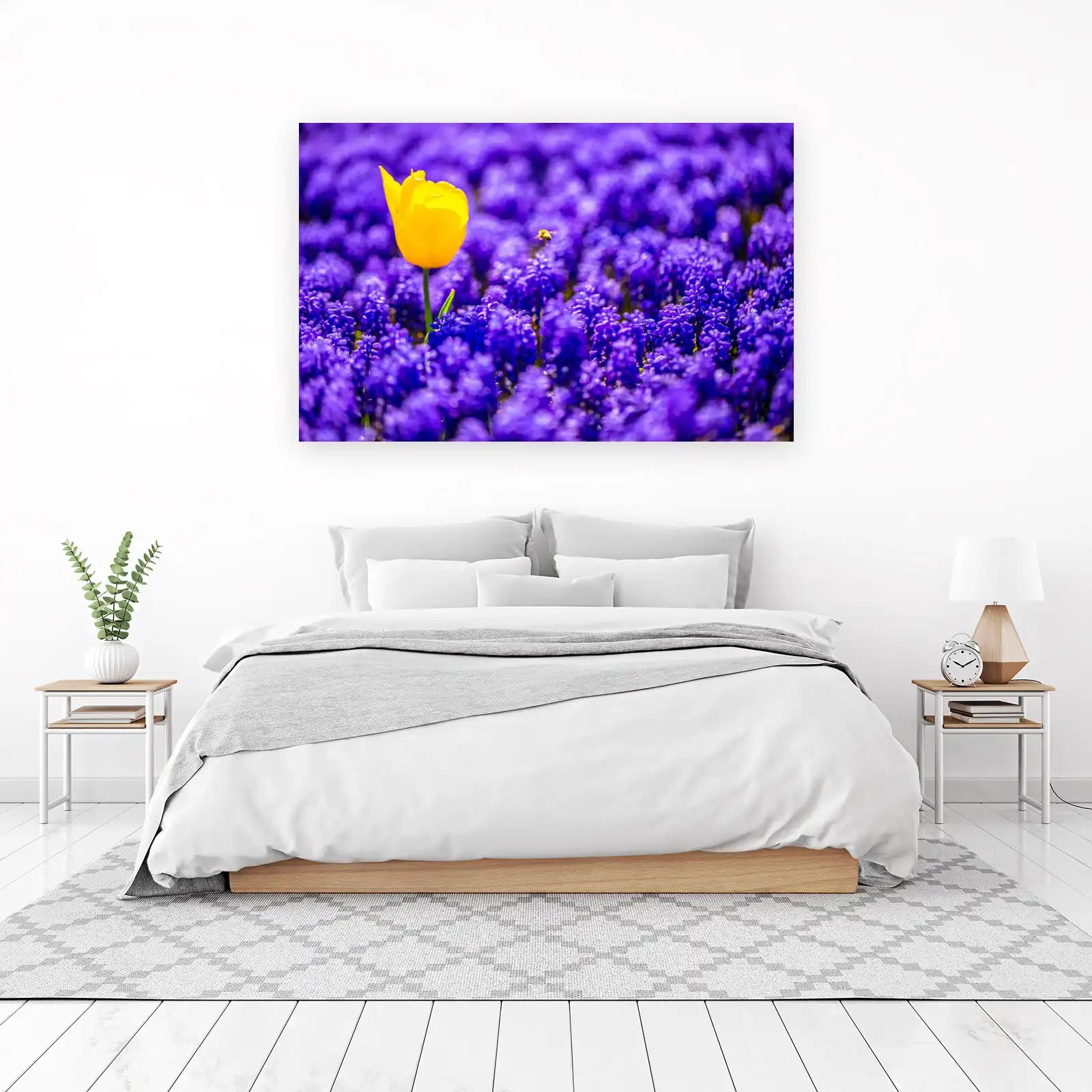 Vibrant Yellow Tulip & Bee Purple Field Wall Art