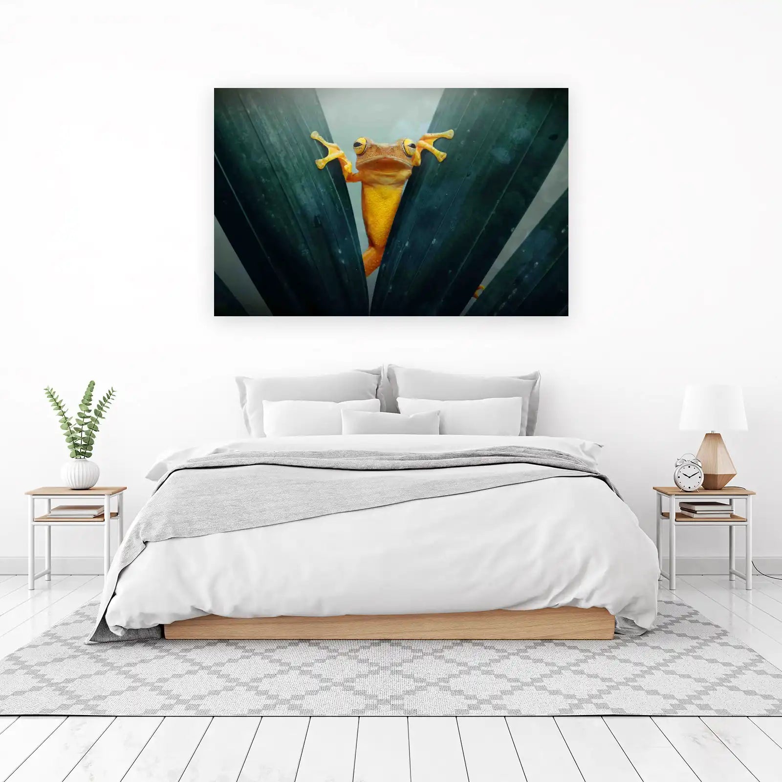 Vibrant Frog Peeking Through Leaves Wall Art