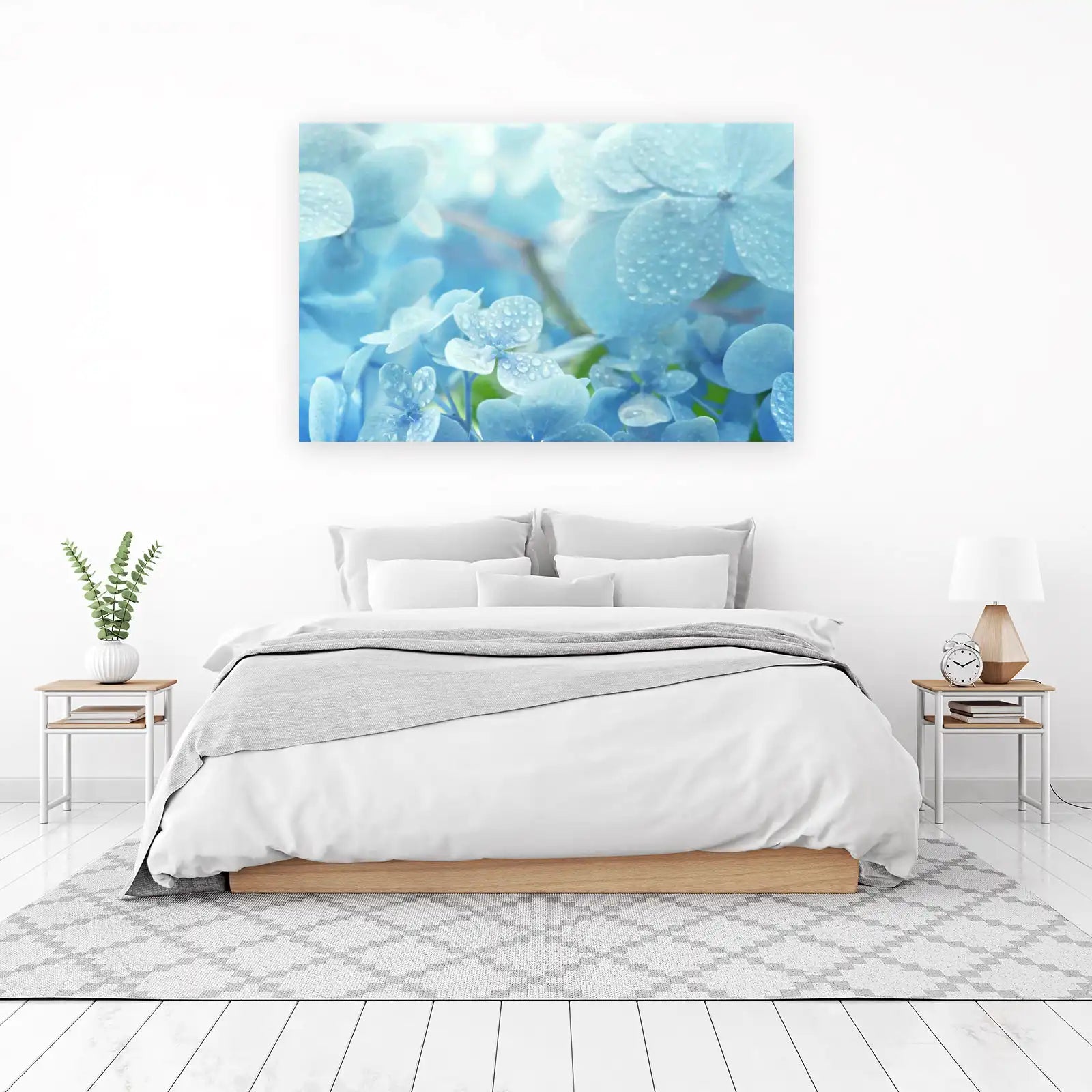 Serene Blue Hydrangea Dewdrop Wall Art