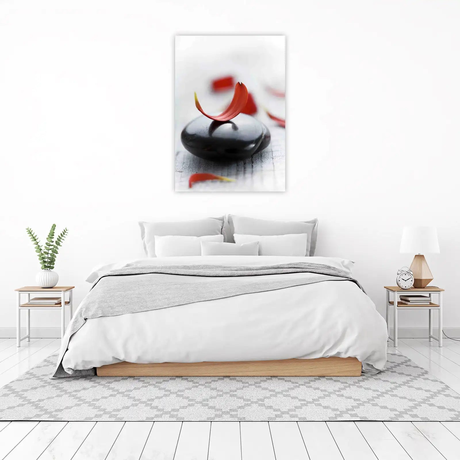 Zen Serenity Red Petal & Stone Wall Art