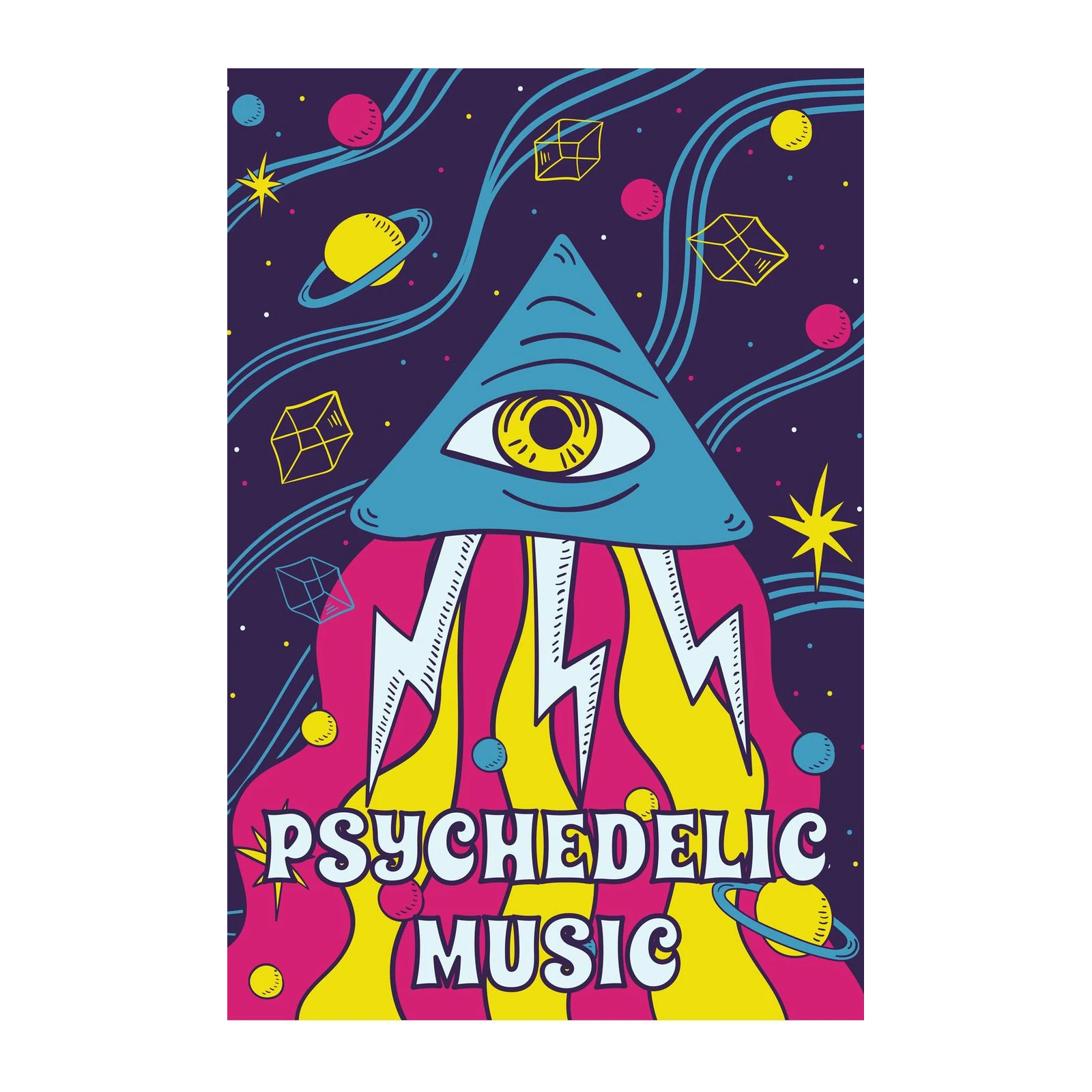 Psychedelic Music Eye Pyramid Wall Art