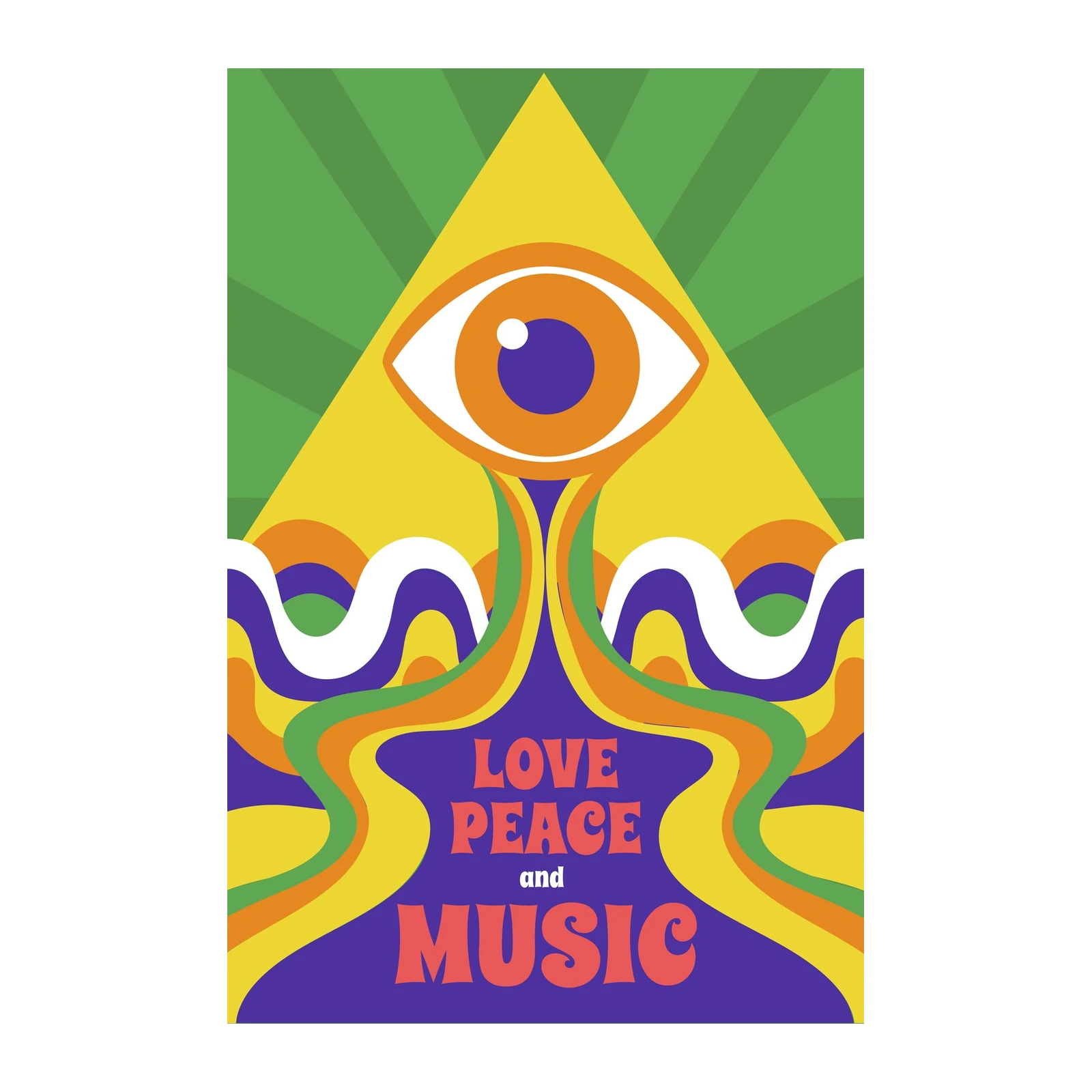Retro Psychedelic Love Peace Music Eye Wall Art