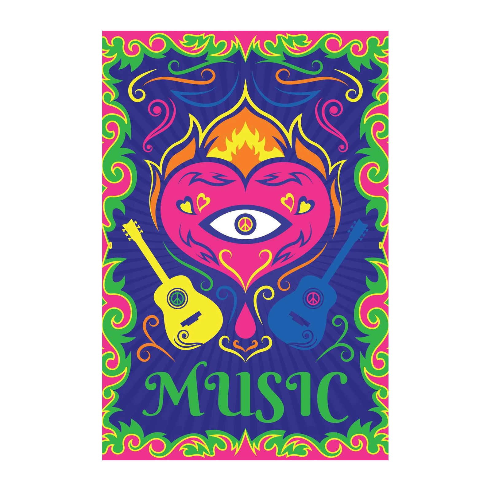 Psychedelic Music Heart Guitar Wall Art