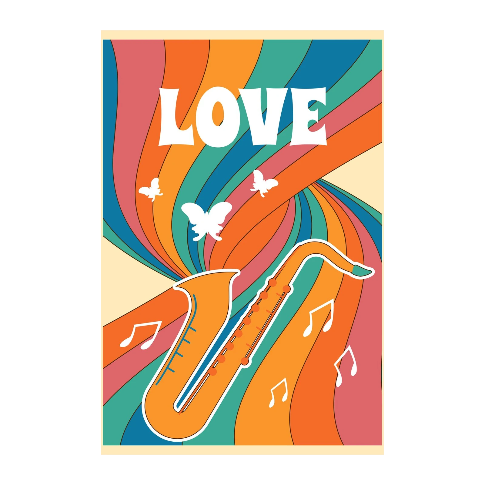 Retro Saxophone & Butterfly "LOVE" Wall Art