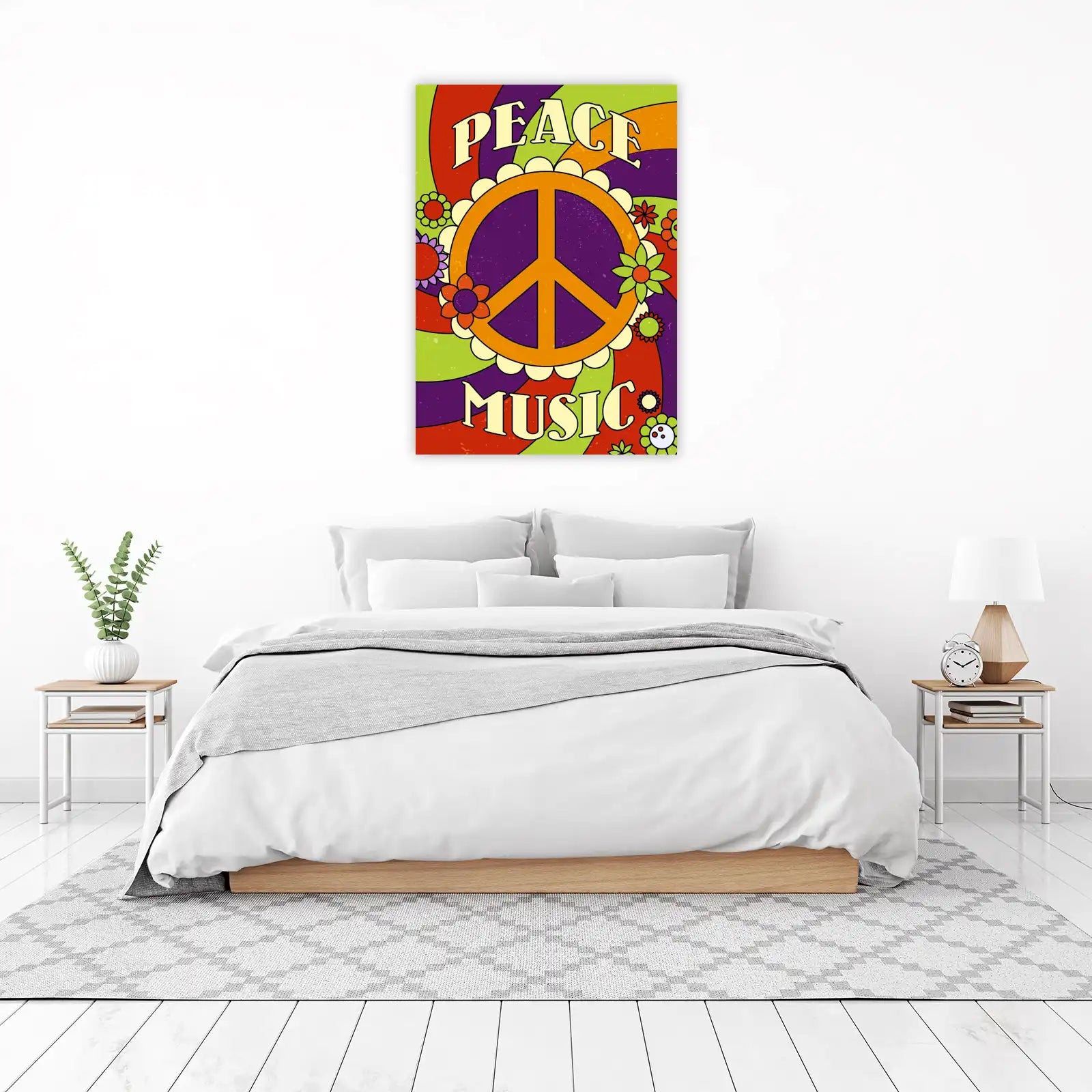Retro Peace & Music Flower Psychedelic Wall Art