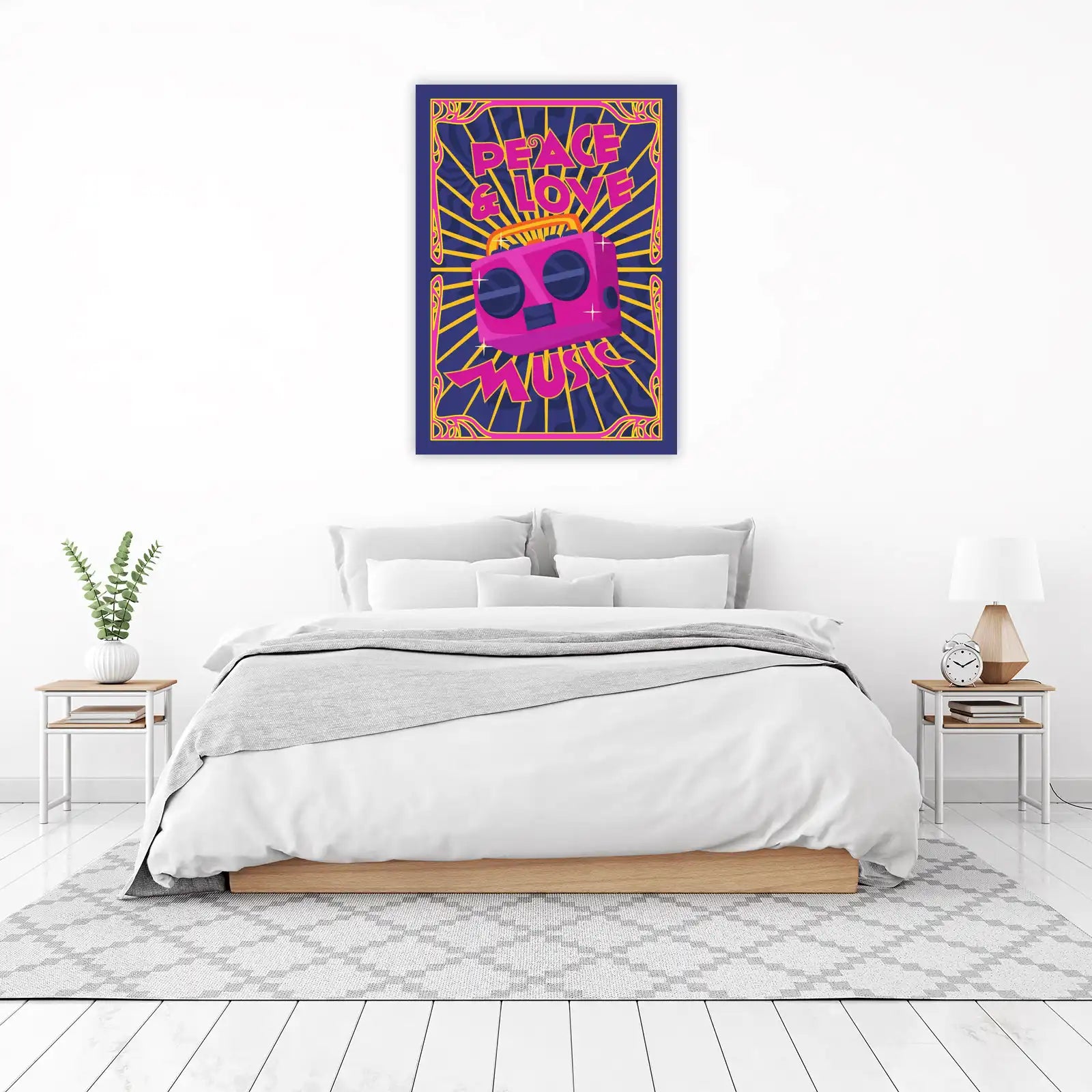 Retro Peace Love Music Boombox Wall Art