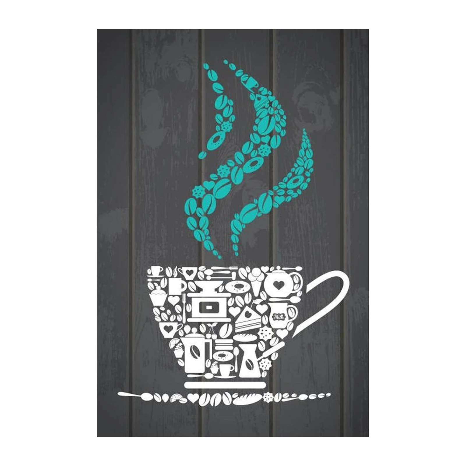 Teal Coffee Icons Cup Collage Wall Art