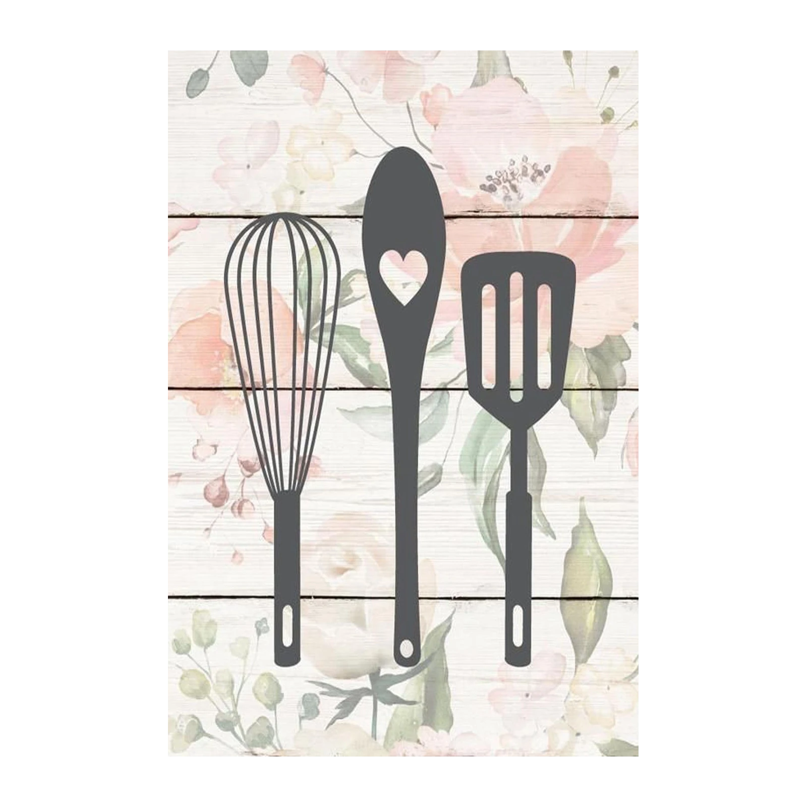 Floral Kitchen Utensils Whisk Spatula Wall Art