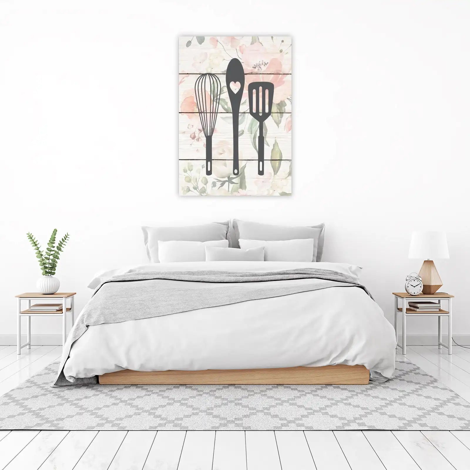 Floral Kitchen Utensils Whisk Spatula Wall Art