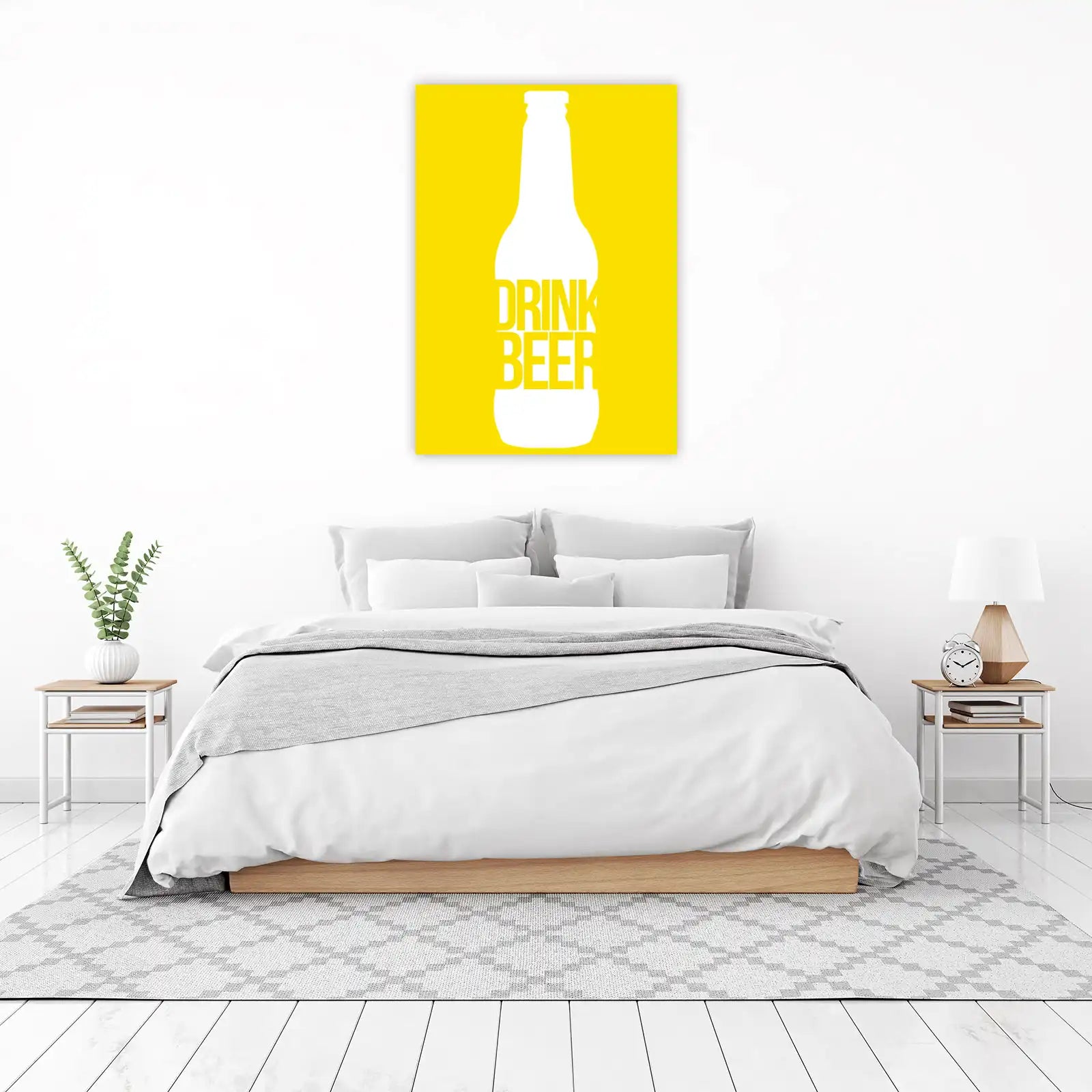 Bold Yellow "Drink Beer" Bottle Wall Art