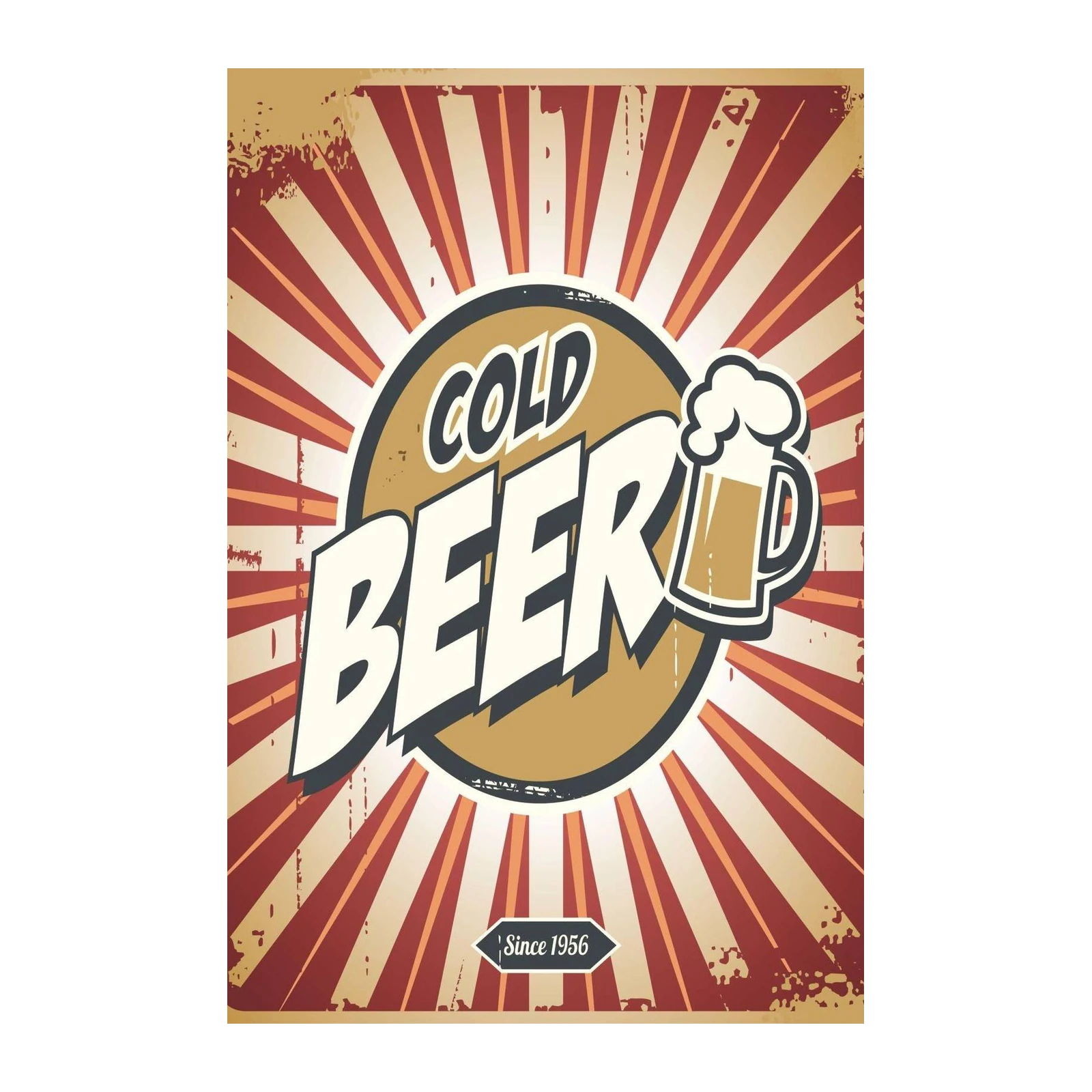 Vintage Cold Beer Retro Sunburst Wall Art