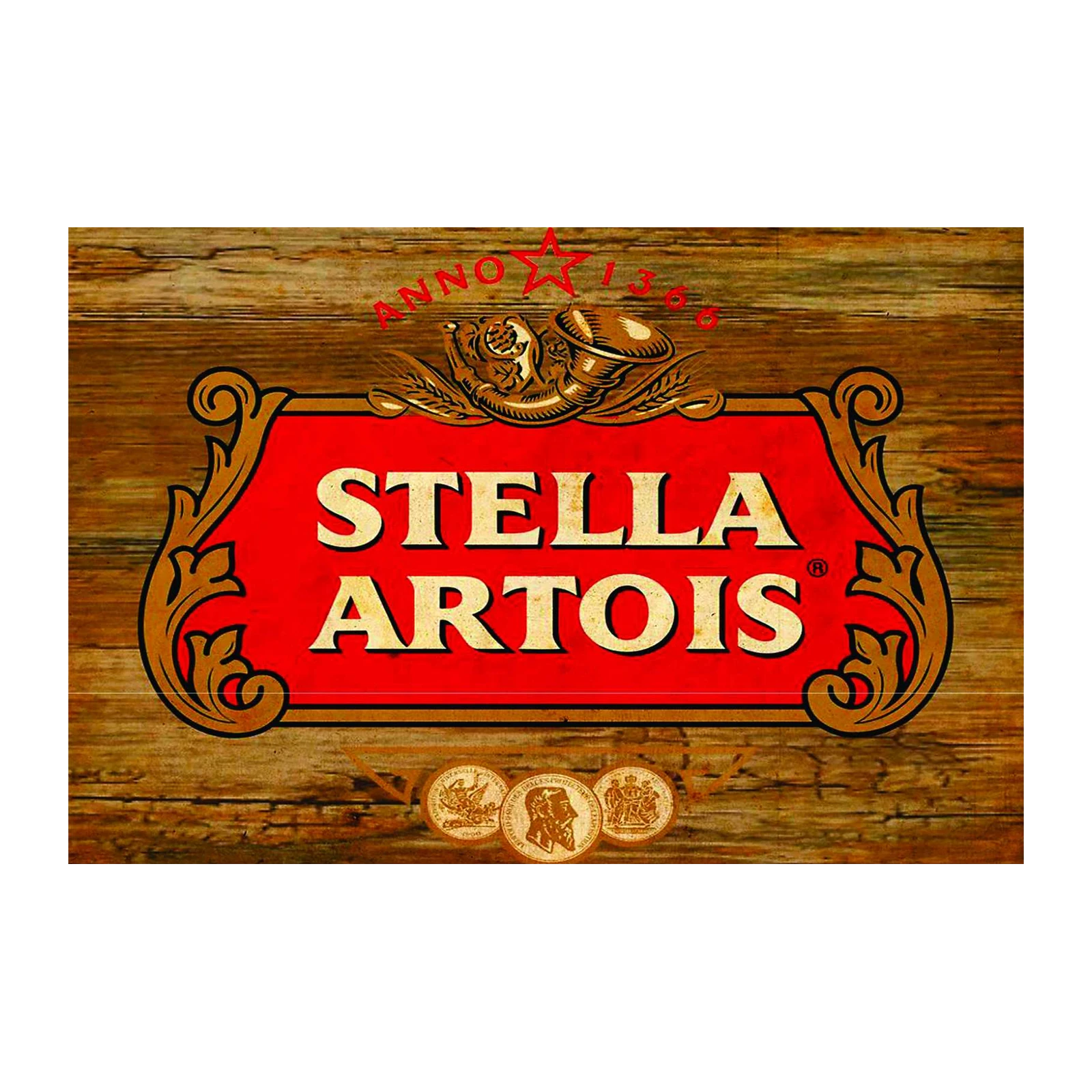 Vintage Stella Artois Logo Wood Grain Wall Art