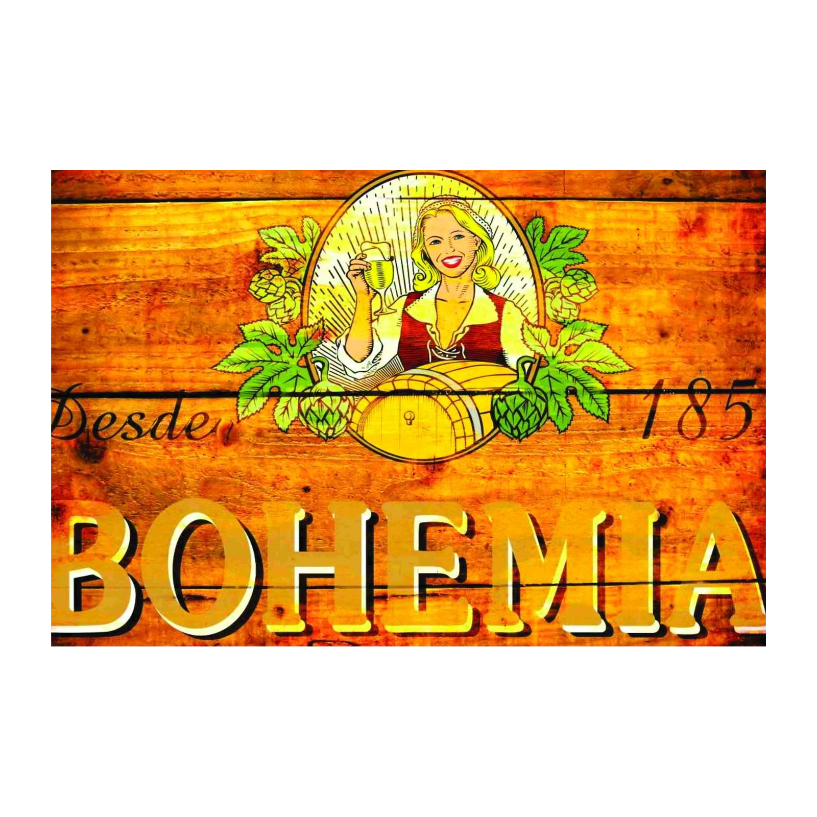 Retro Bohemia Beer Woman & Hops Wall Art