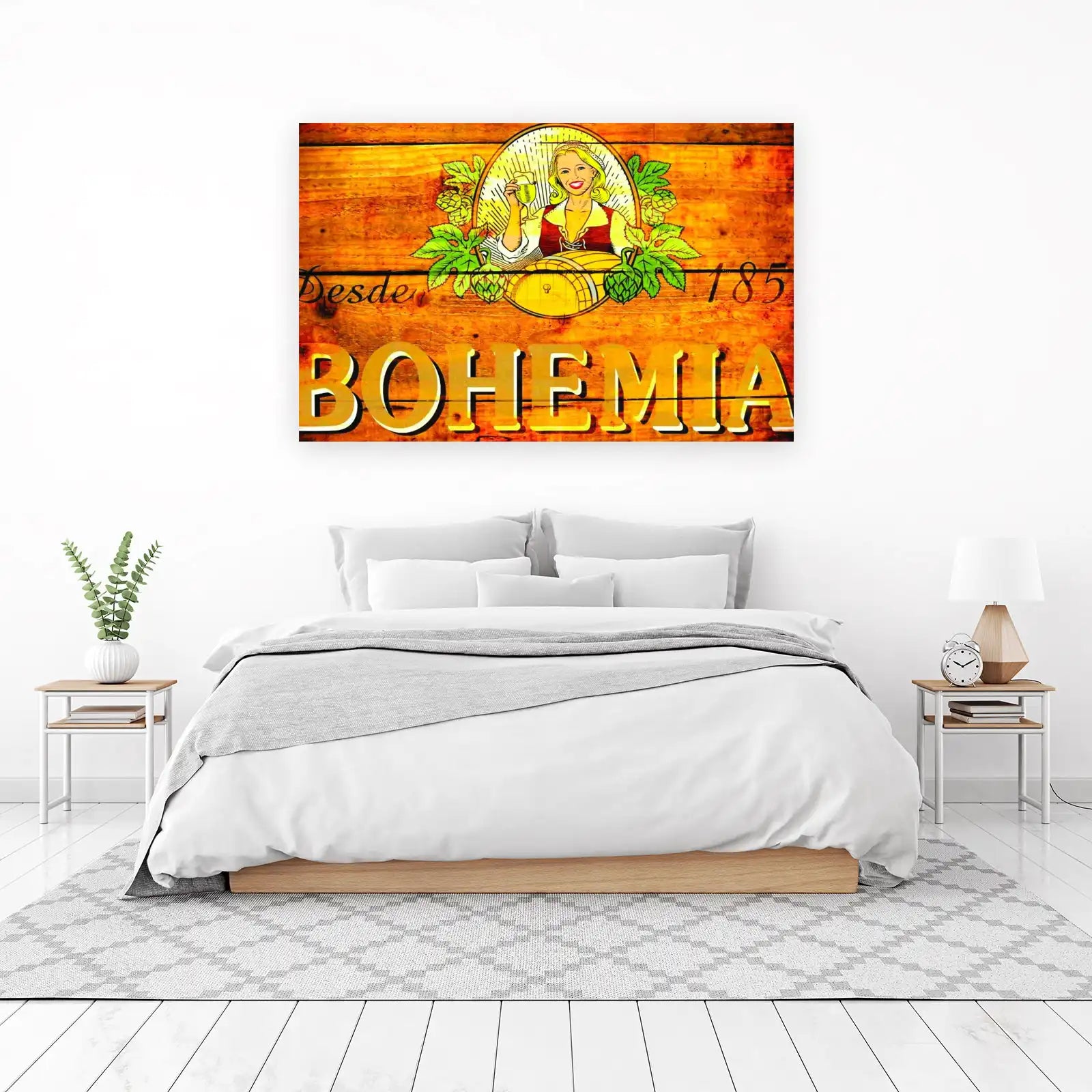 Retro Bohemia Beer Woman & Hops Wall Art