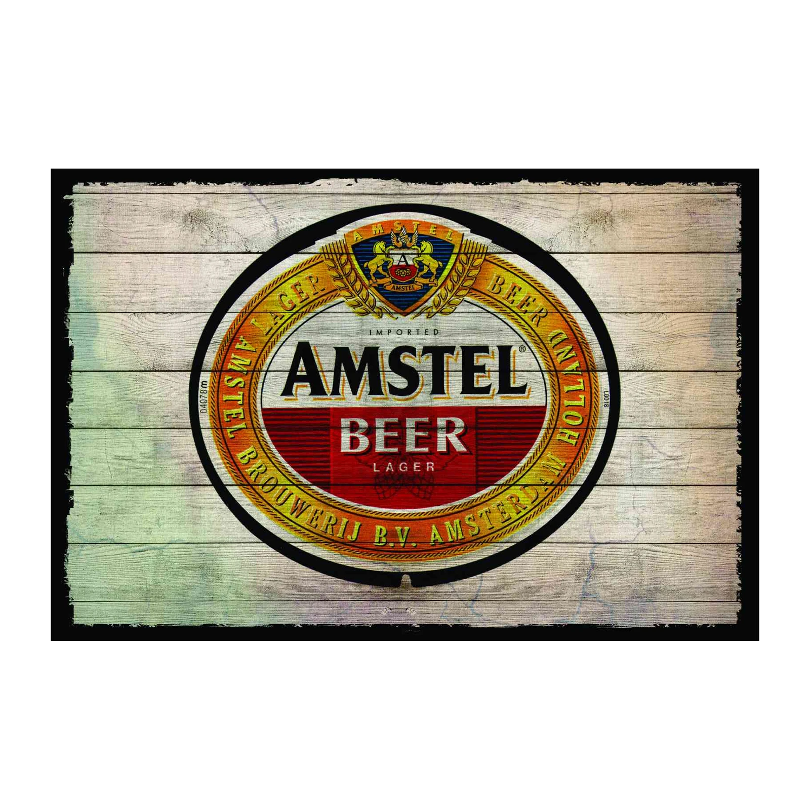 Vintage Amstel Beer Logo Rustic Wood Wall Art