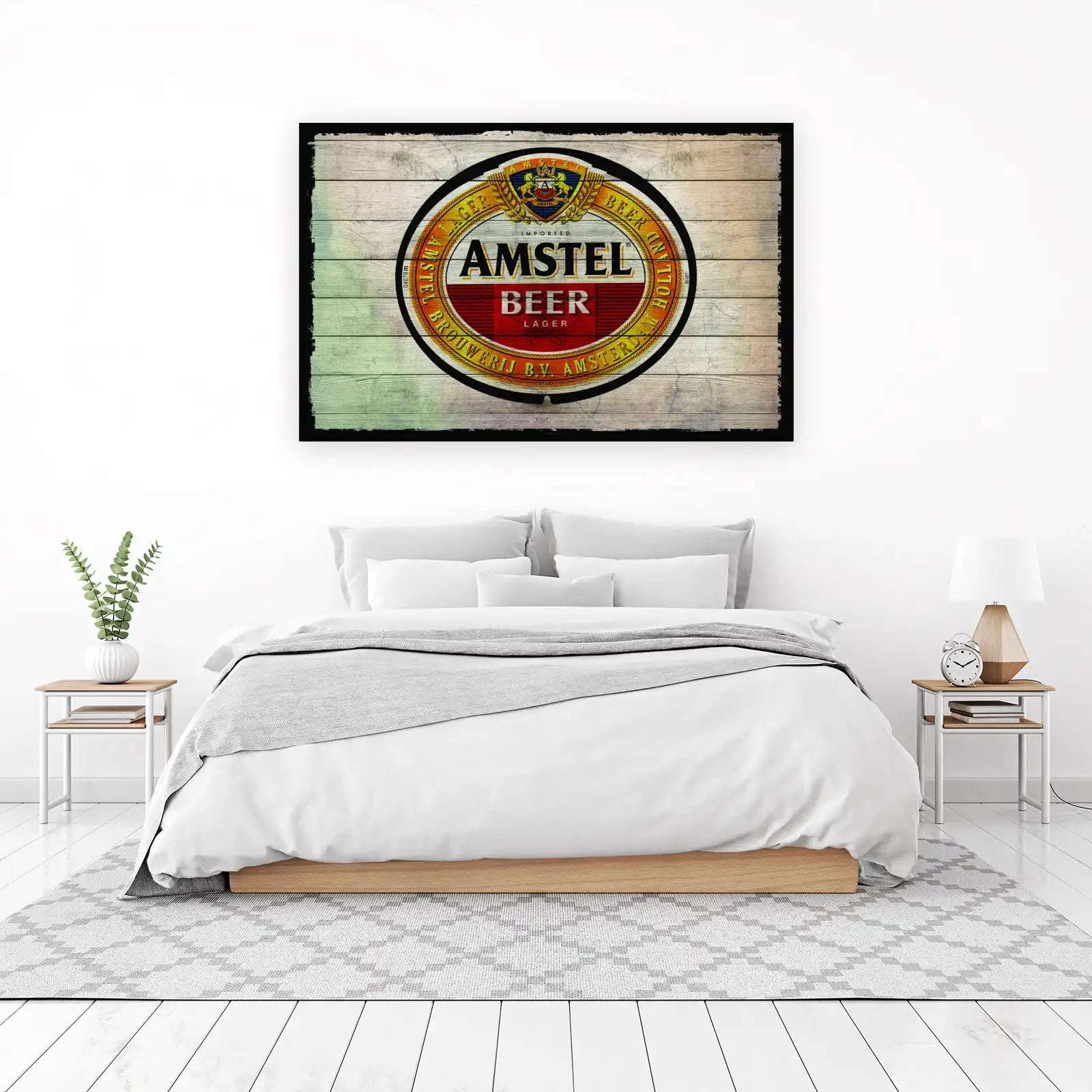 Vintage Amstel Beer Logo Rustic Wood Wall Art