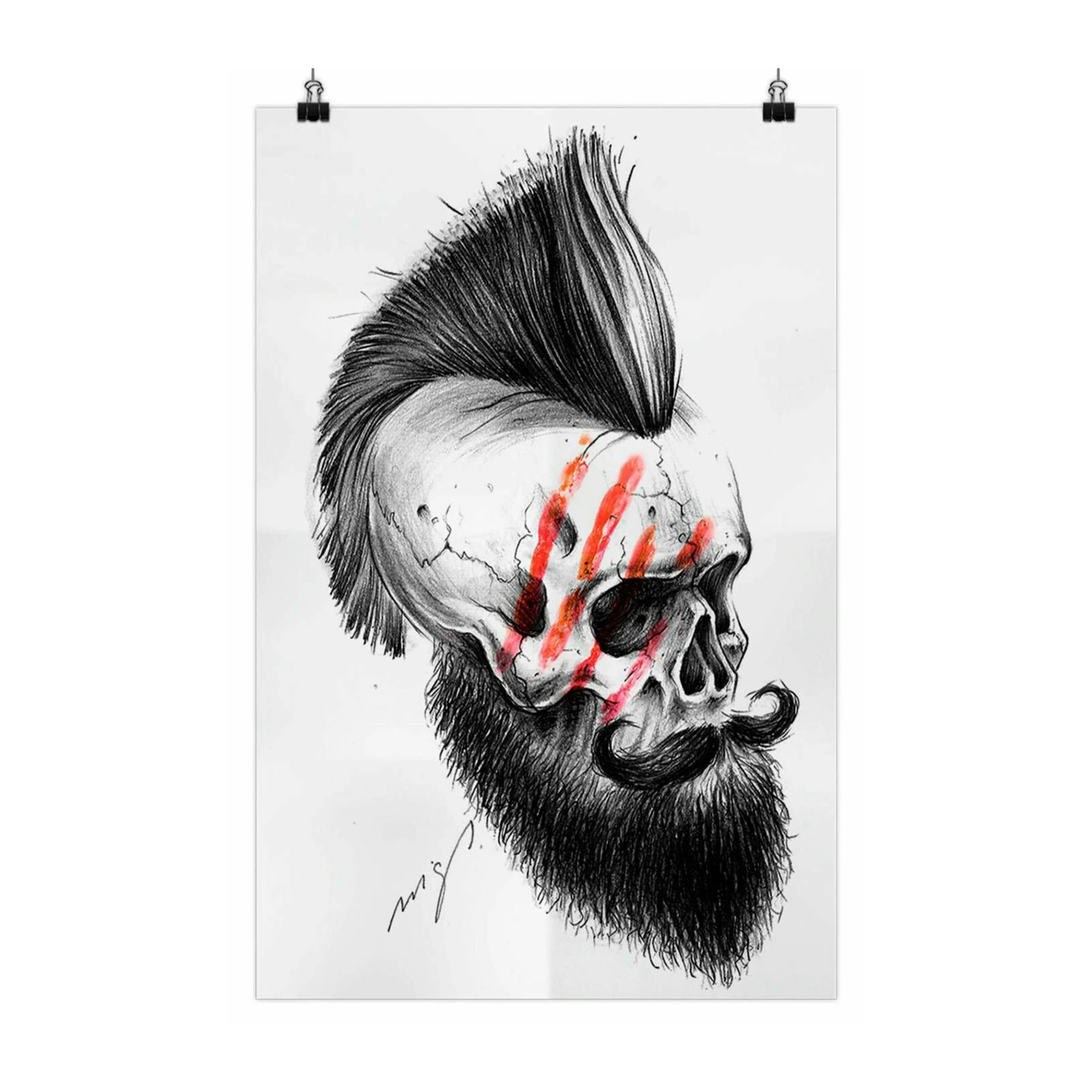 Punk Skull & Beard Wall Art - Edgy Wall Art