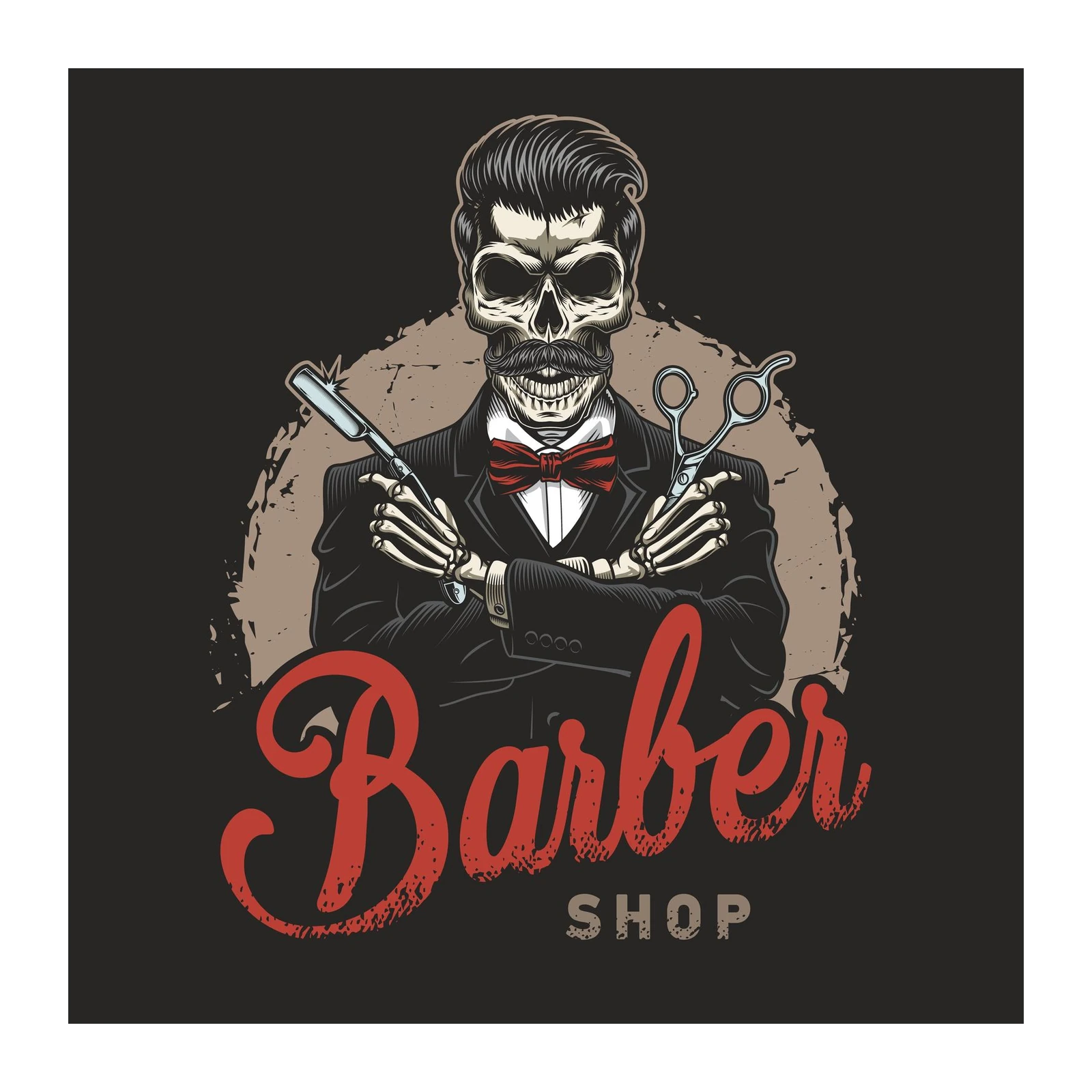 Skeleton Barber Art Wall Art | Vintage Mens Grooming