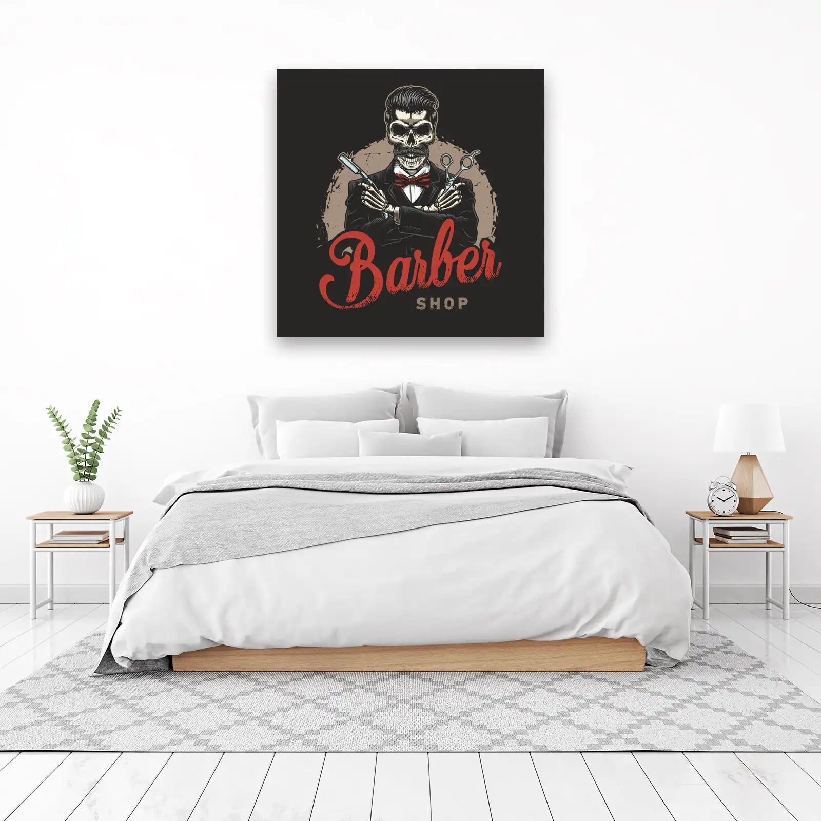 Skeleton Barber Art Wall Art | Vintage Mens Grooming
