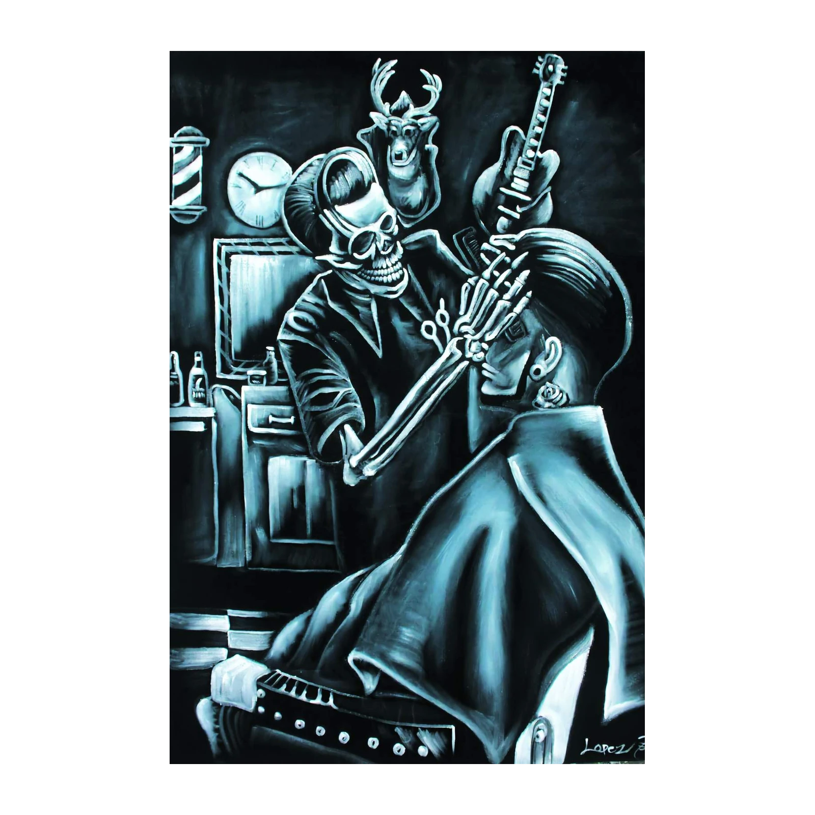 Skeleton Barber Rock & Roll Wall Art