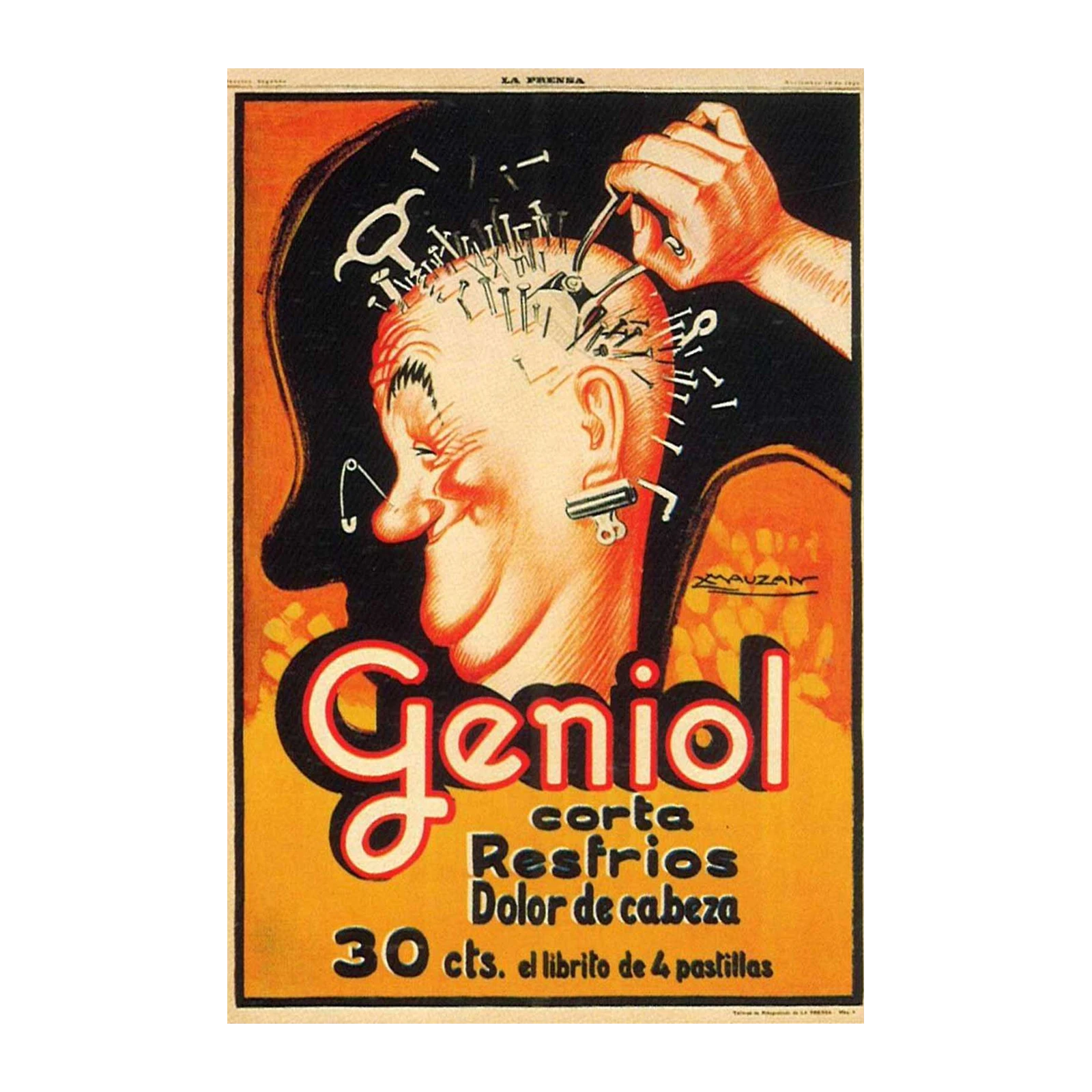 Vintage Headache Relief Poster Wall Art